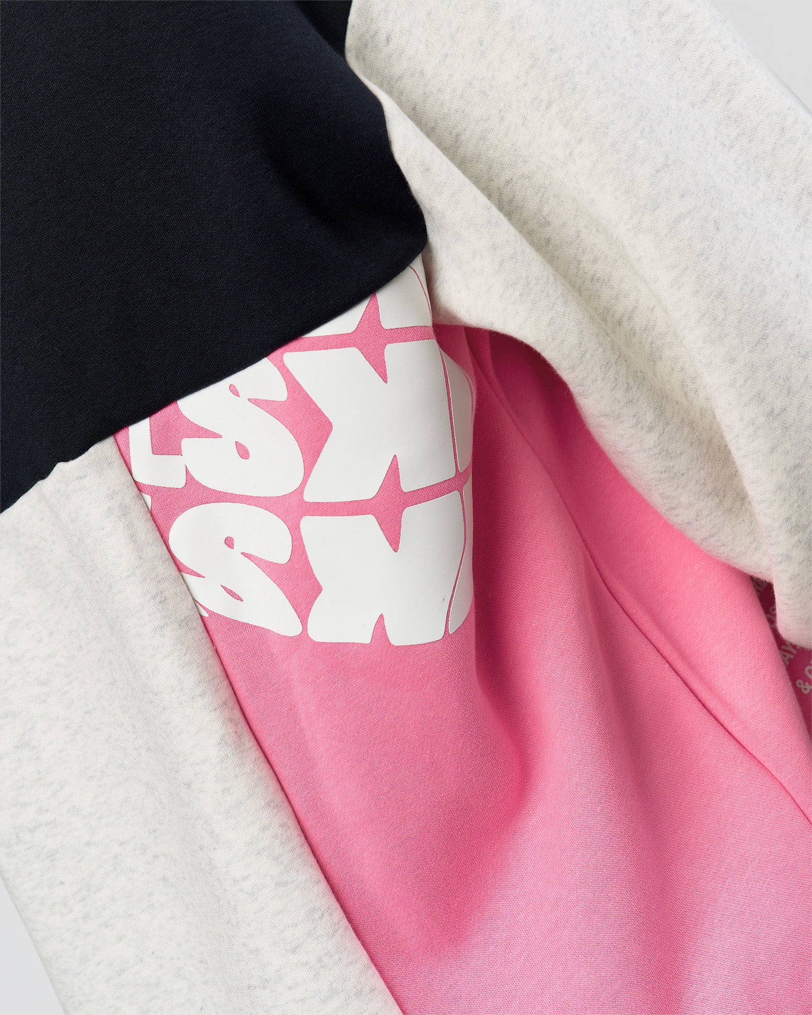 Deconstructed Fleece Hoodie - Caviar-Candy Pink-Grey Marl - Image 16