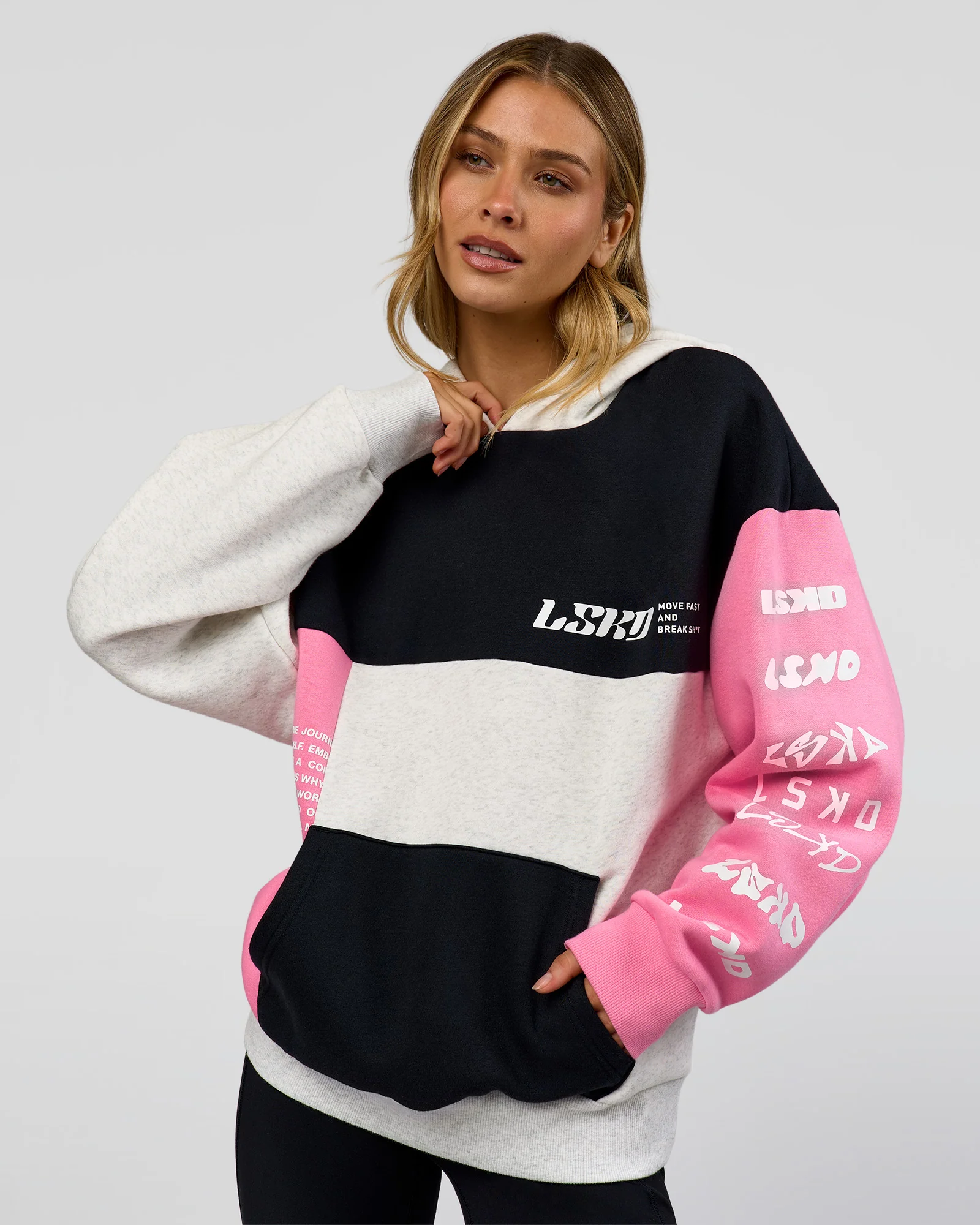 Deconstructed Fleece Hoodie - Caviar-Candy Pink-Grey Marl - Image 2