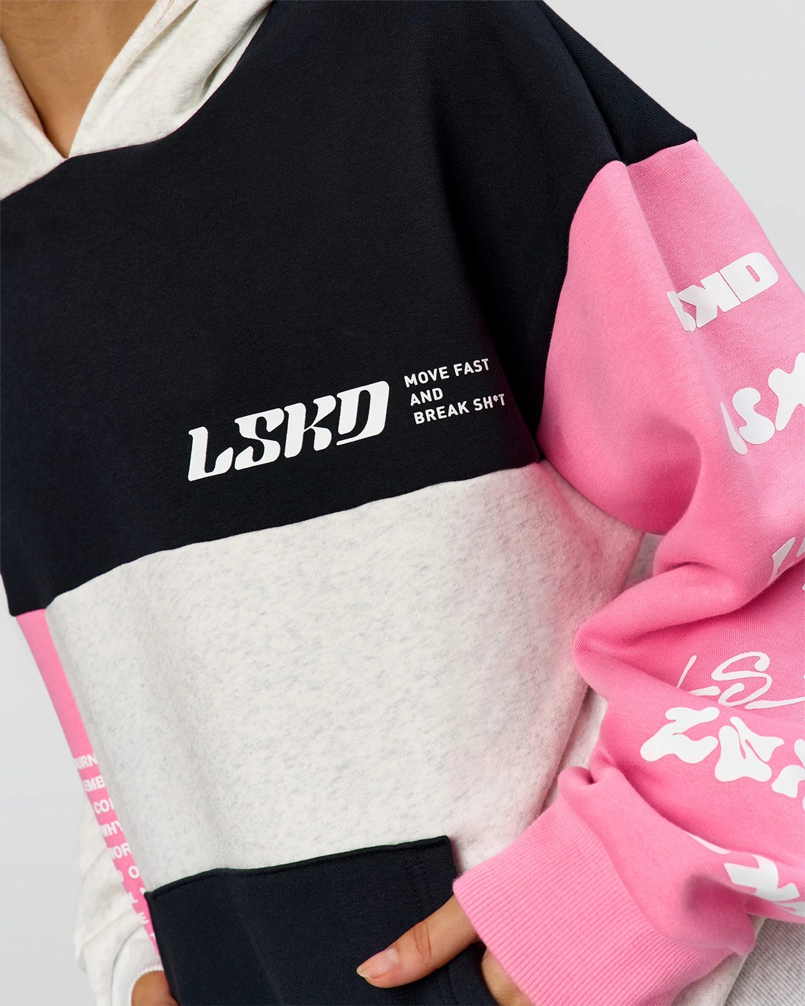 Deconstructed Fleece Hoodie - Caviar-Candy Pink-Grey Marl - Image 3
