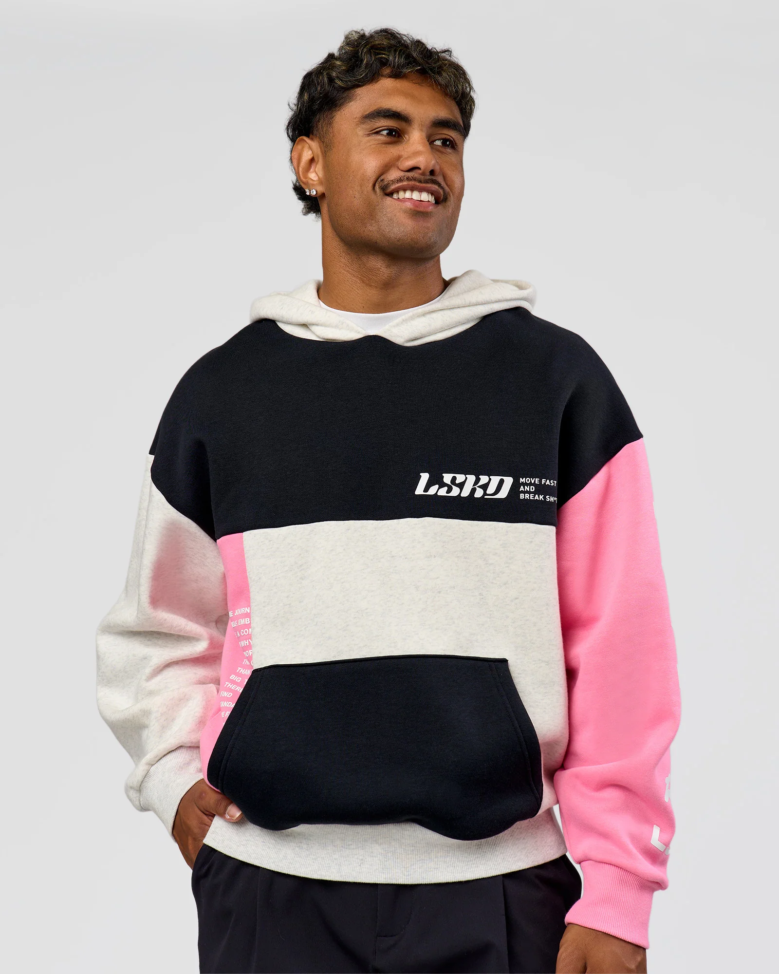 Deconstructed Fleece Hoodie - Caviar-Candy Pink-Grey Marl - Image 4