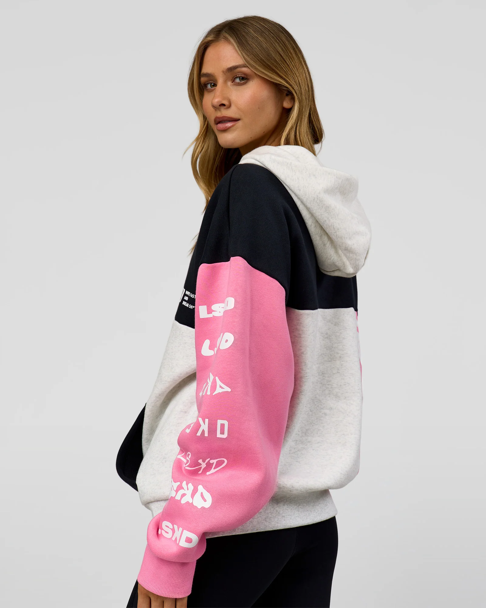 Deconstructed Fleece Hoodie - Caviar-Candy Pink-Grey Marl - Image 7