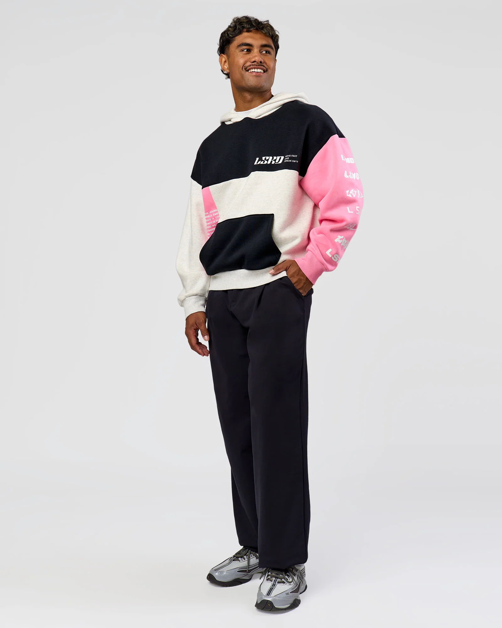 Deconstructed Fleece Hoodie - Caviar-Candy Pink-Grey Marl - Image 8