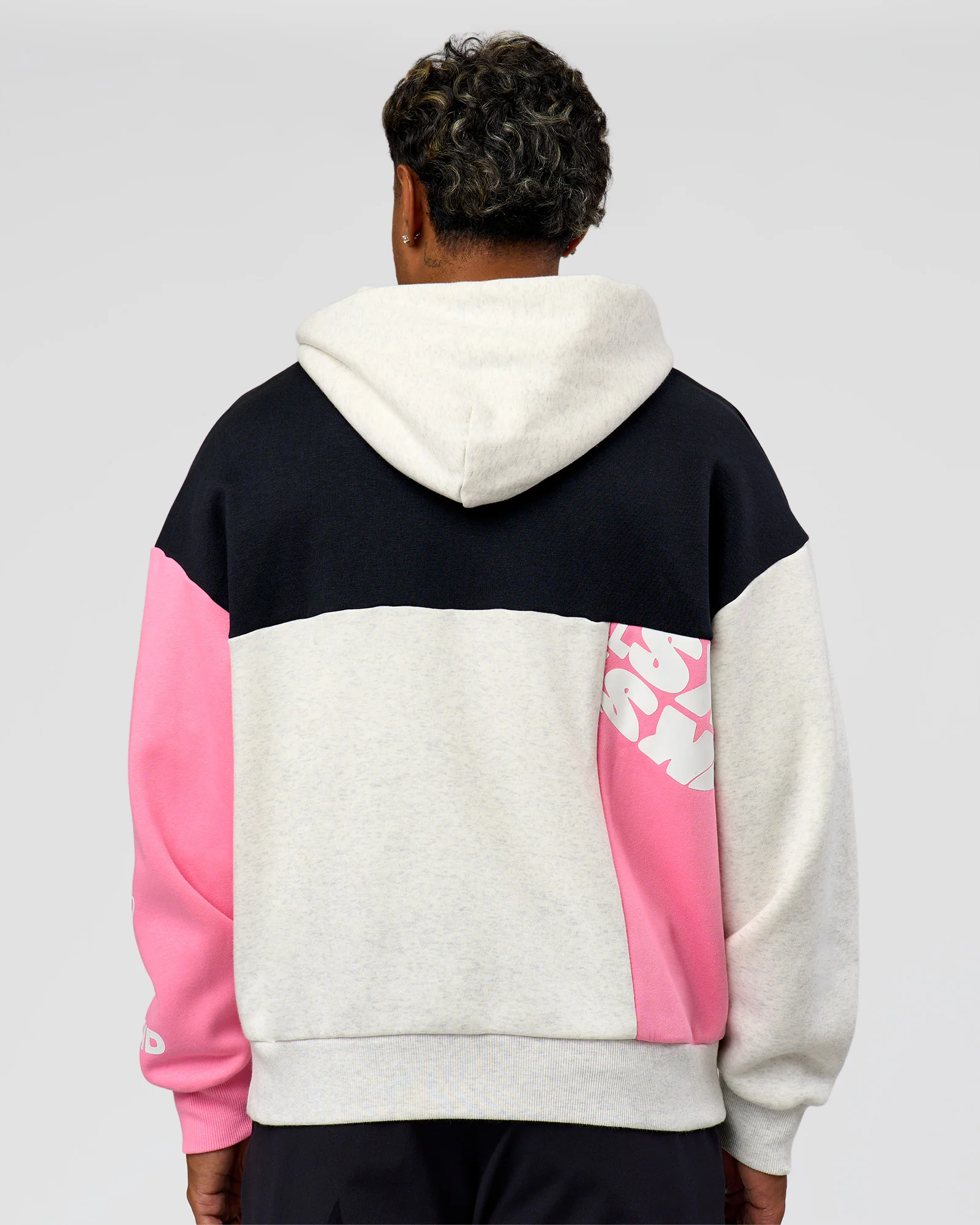 Deconstructed Fleece Hoodie - Caviar-Candy Pink-Grey Marl - Image 9