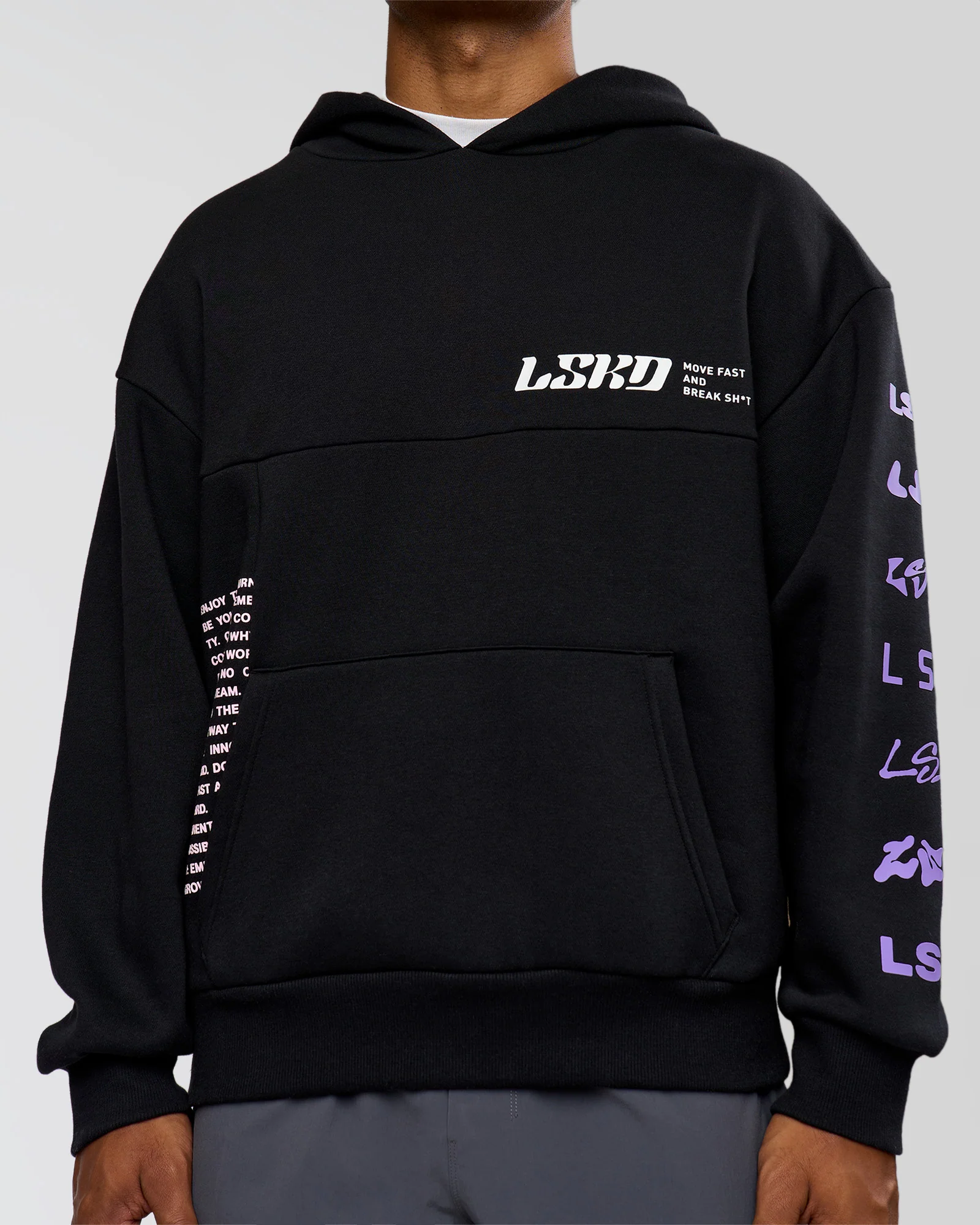 Deconstructed Fleece Hoodie - Caviar-Marshmallow-Pale Lilac - Image 14