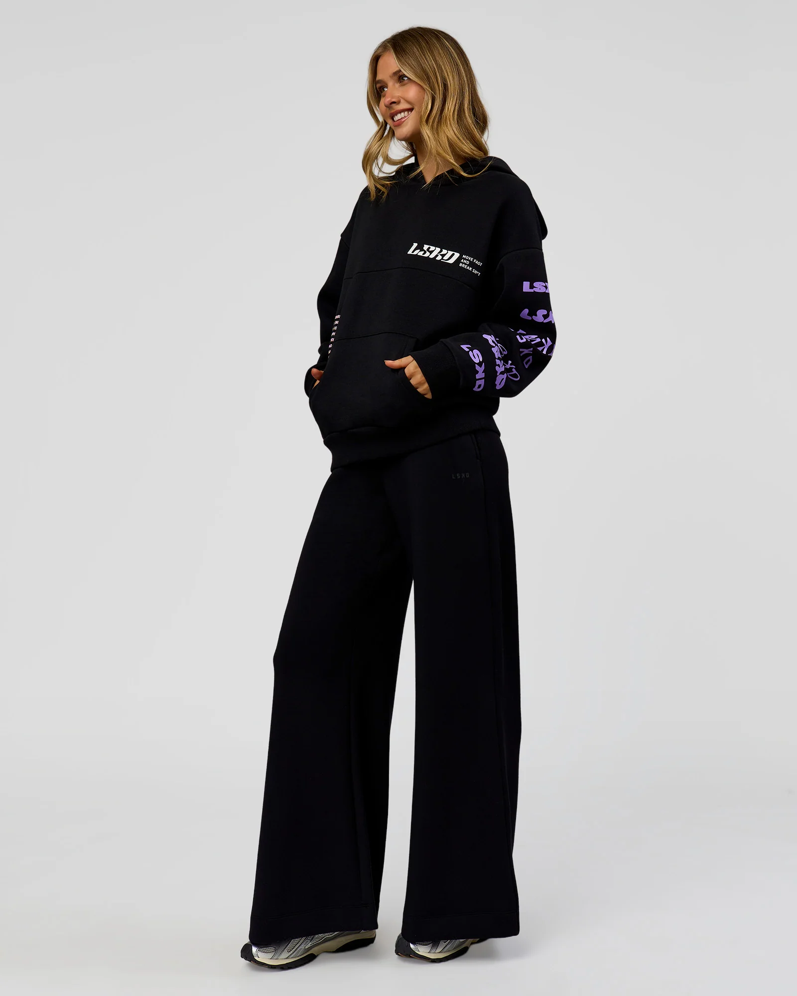 Deconstructed Fleece Hoodie - Caviar-Marshmallow-Pale Lilac - Image 15