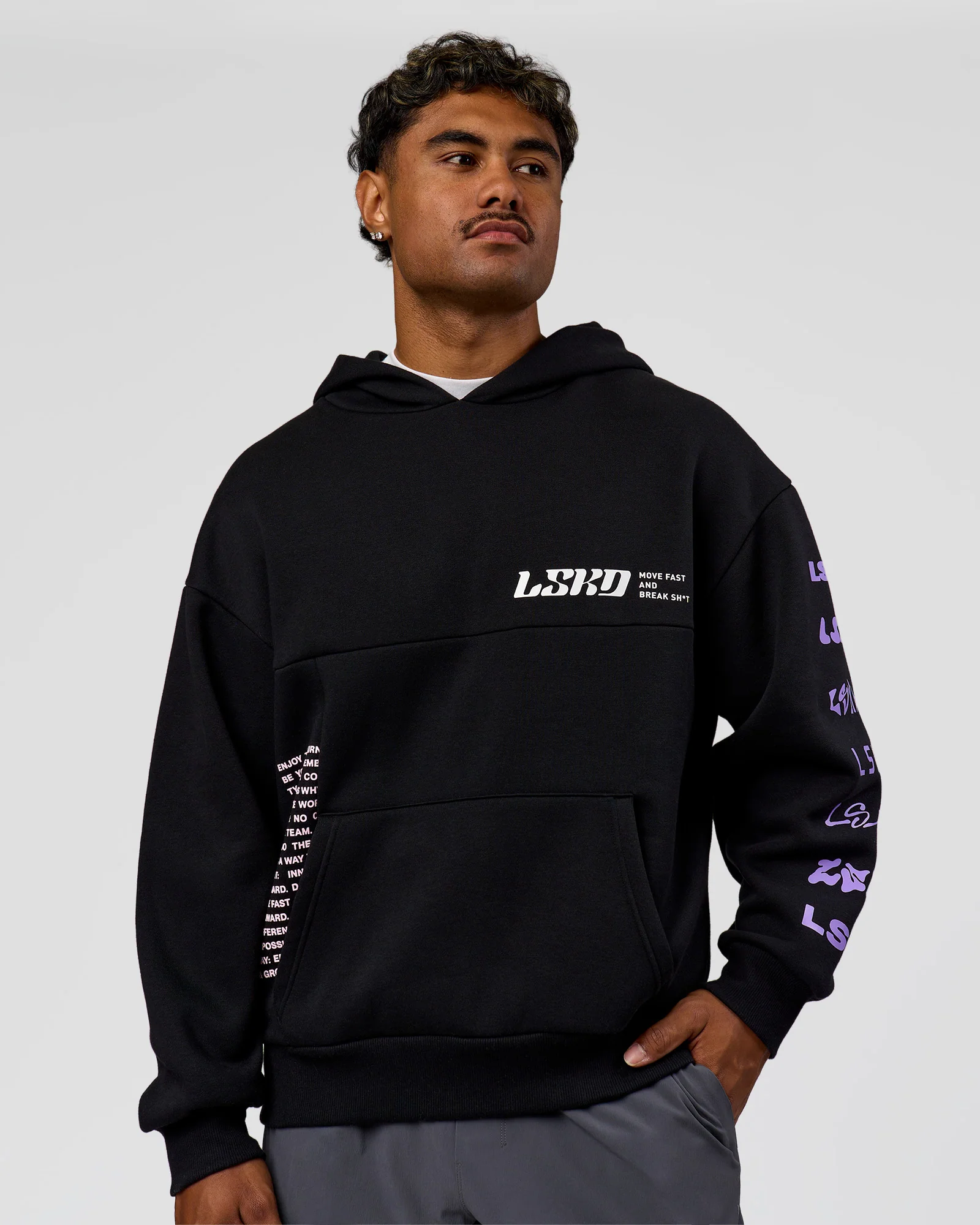Deconstructed Fleece Hoodie - Caviar-Marshmallow-Pale Lilac - Image 2