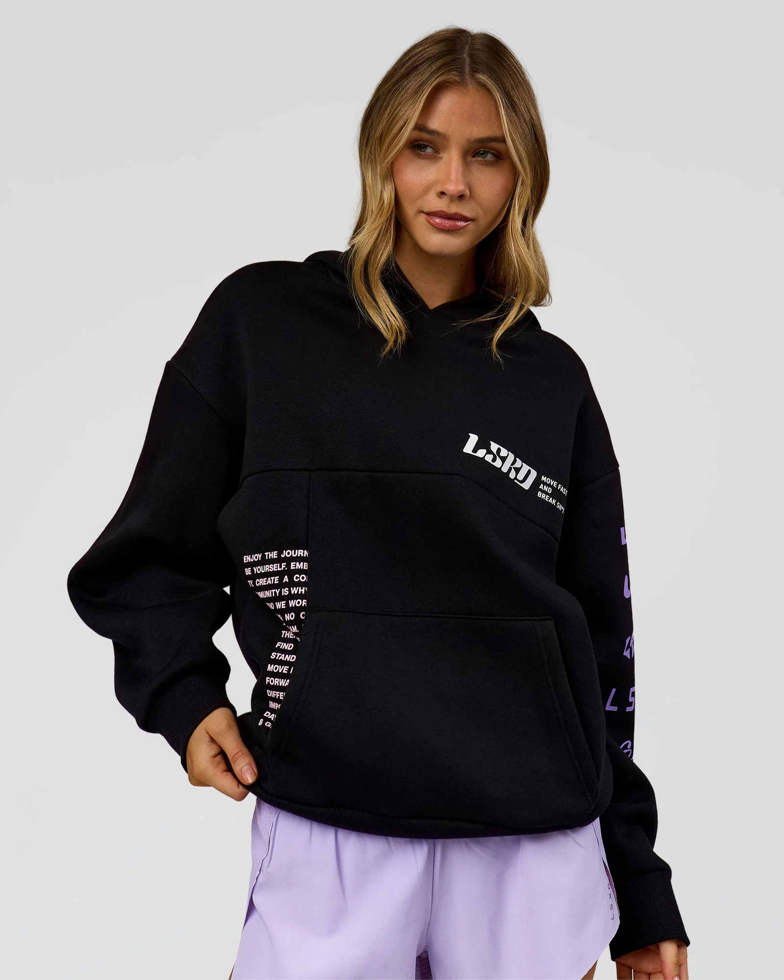 Deconstructed Fleece Hoodie - Caviar-Marshmallow-Pale Lilac - Image 4