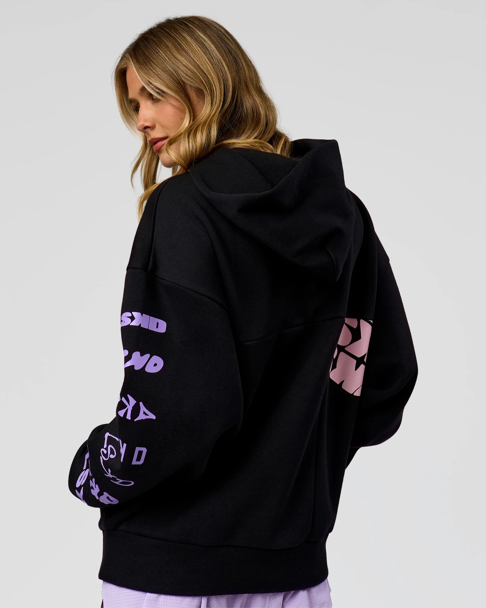 Deconstructed Fleece Hoodie - Caviar-Marshmallow-Pale Lilac - Image 5
