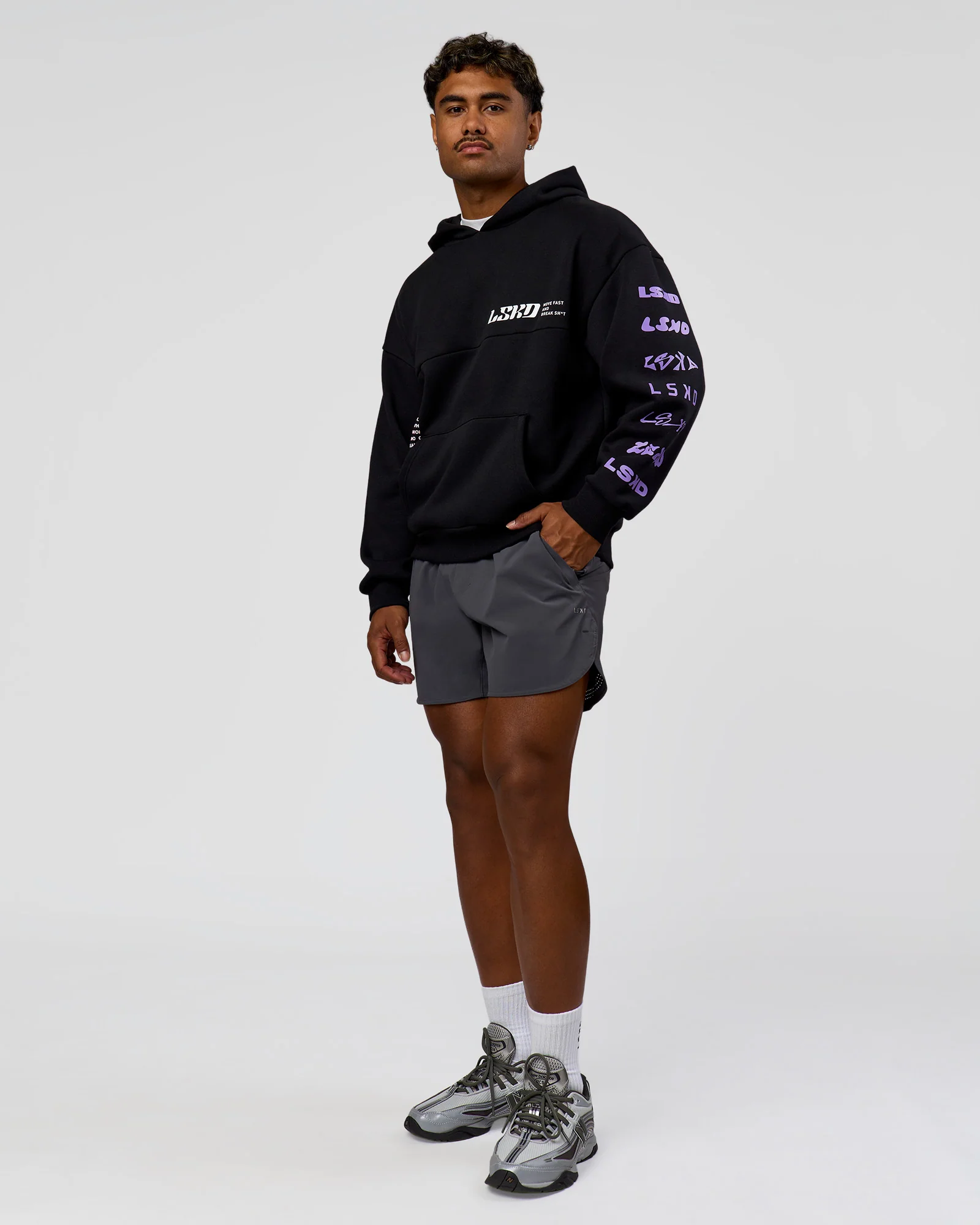 Deconstructed Fleece Hoodie - Caviar-Marshmallow-Pale Lilac - Image 6