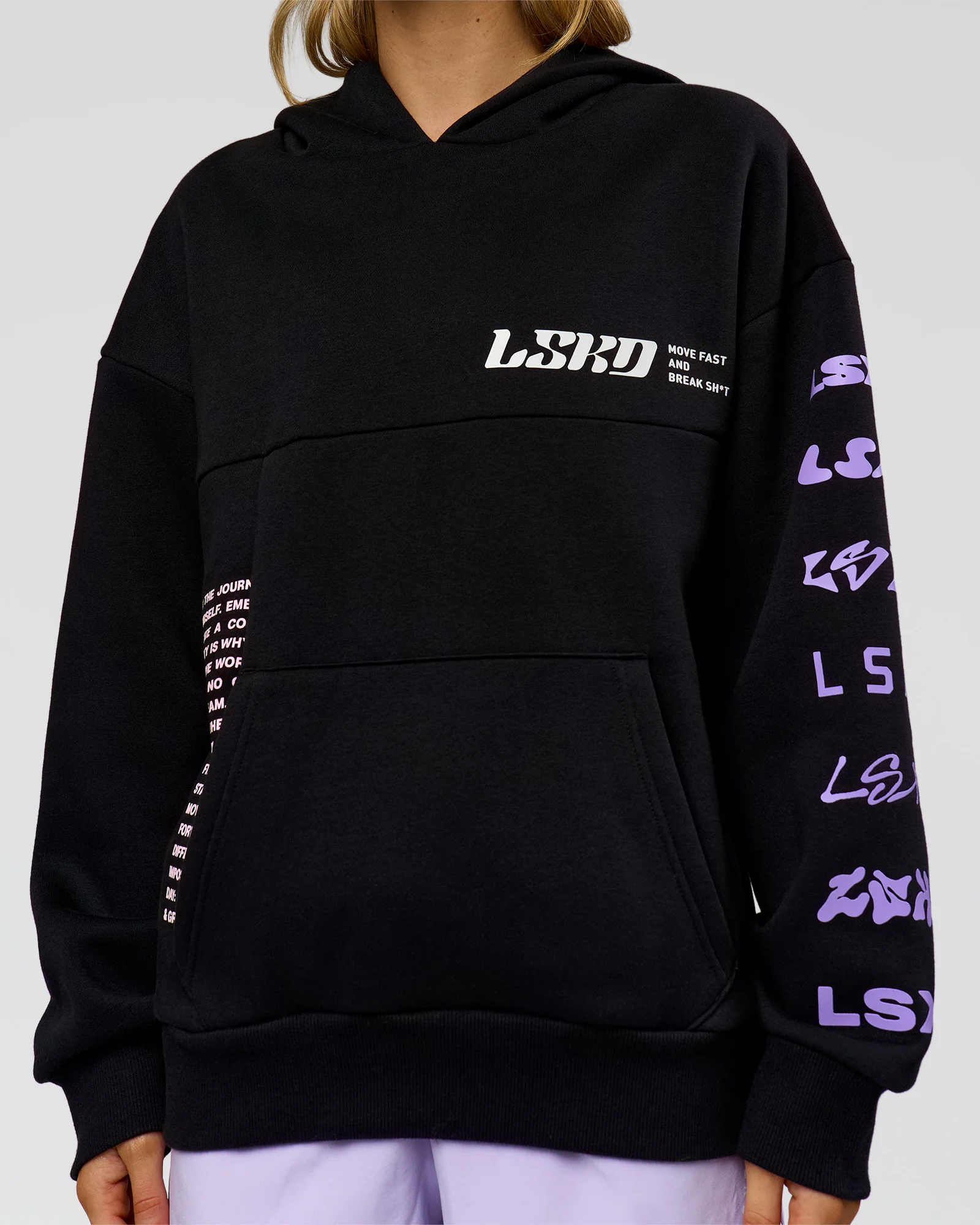 Deconstructed Fleece Hoodie - Caviar-Marshmallow-Pale Lilac - Image 9