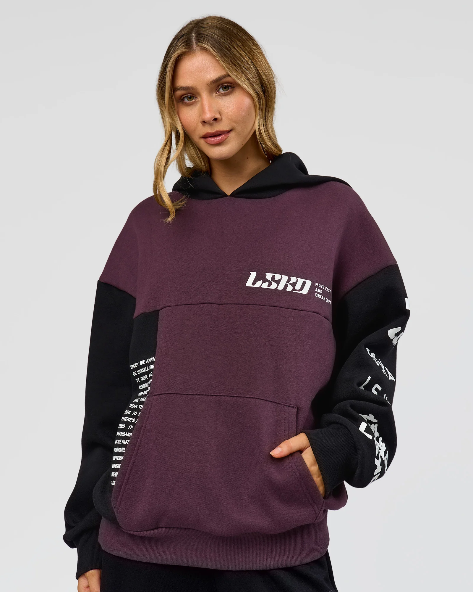 Deconstructed Fleece Hoodie - Caviar-Midnight Plum - Image 4