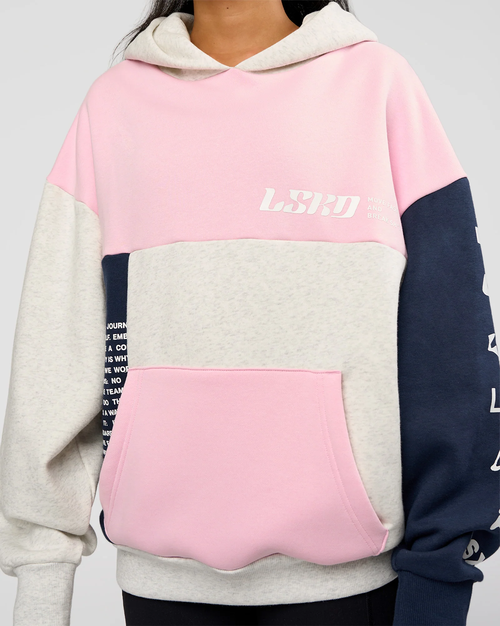 Deconstructed Fleece Hoodie - Grey Marl-Marshmallow-Navy - Image 12