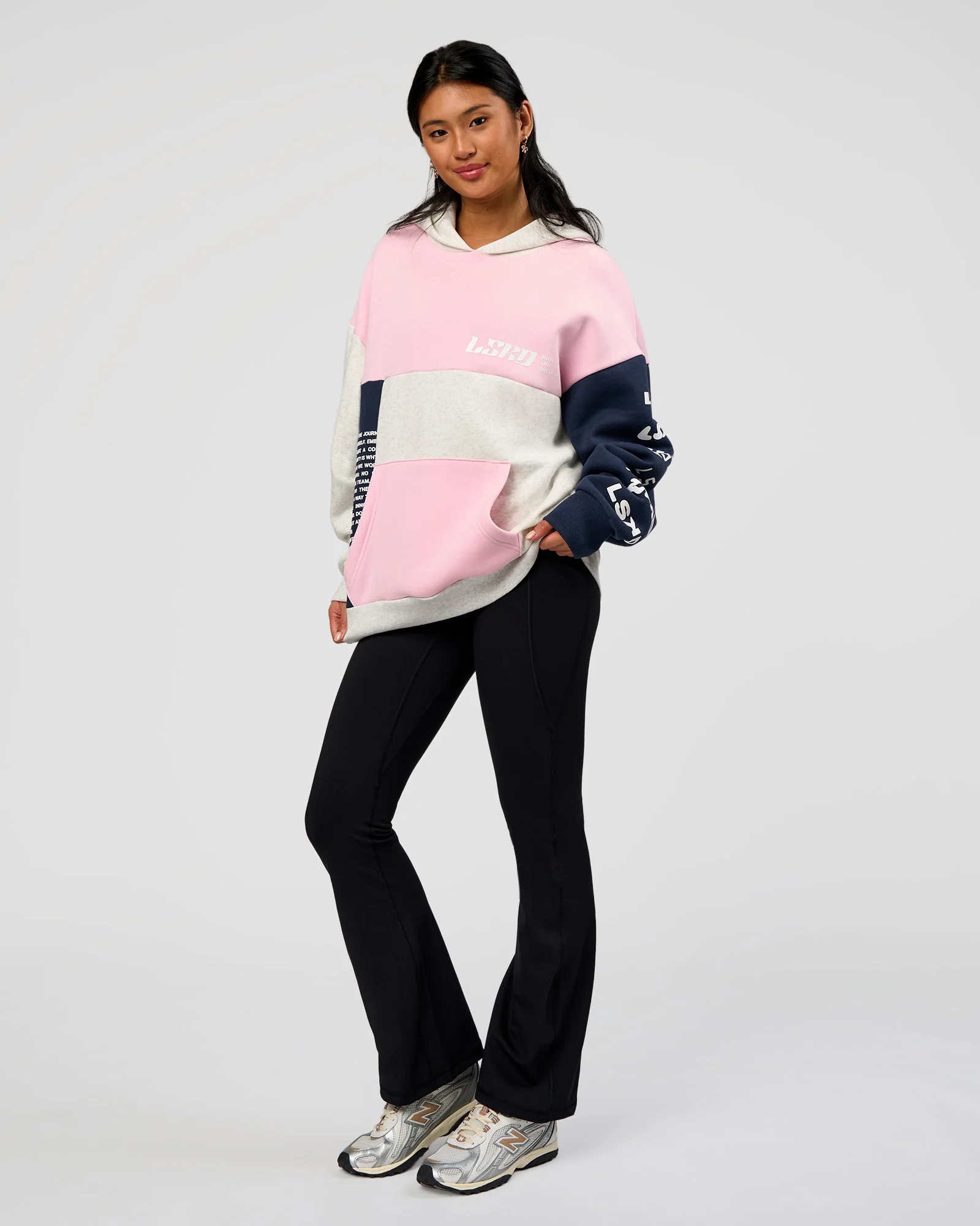Deconstructed Fleece Hoodie - Grey Marl-Marshmallow-Navy - Image 5