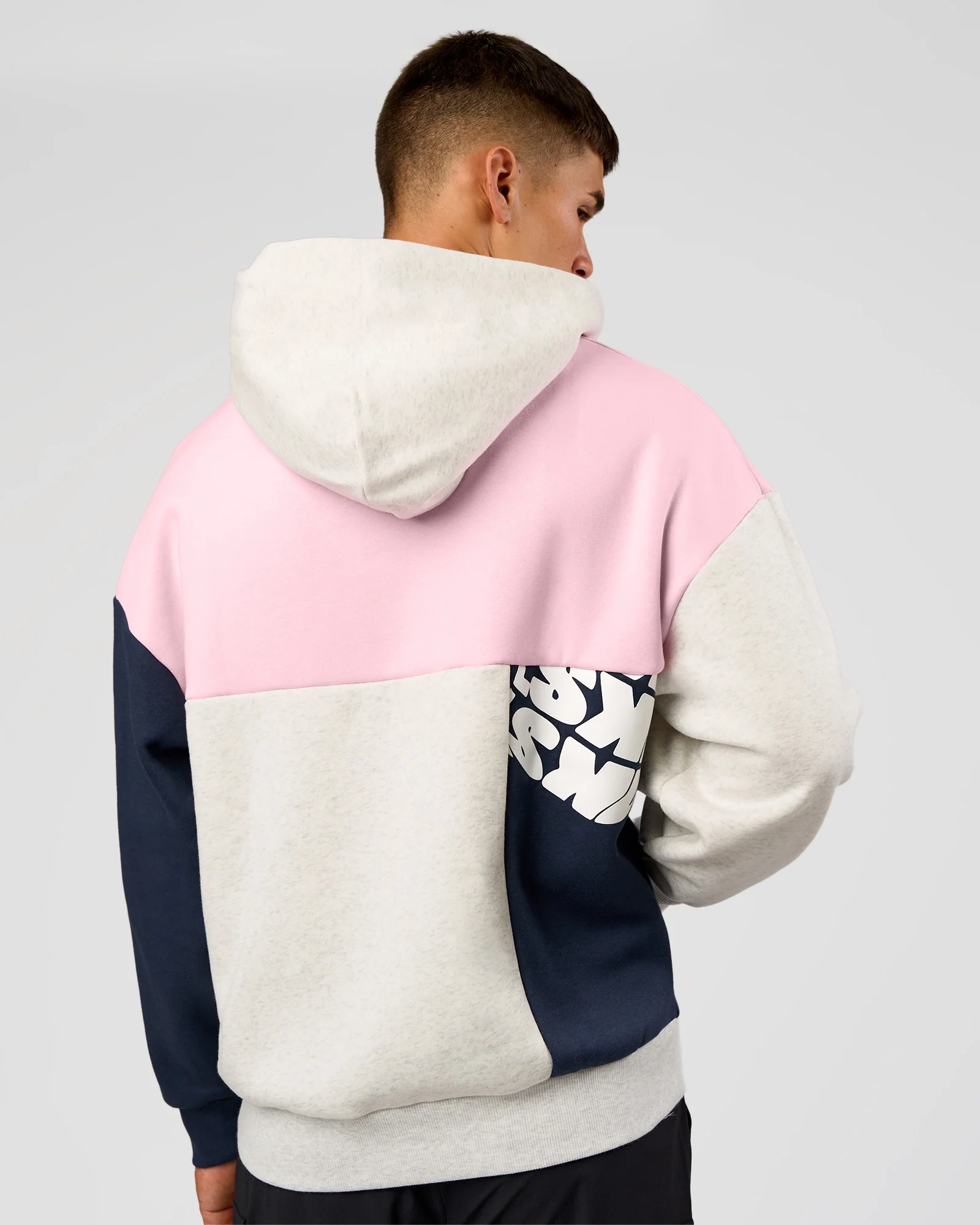 Deconstructed Fleece Hoodie - Grey Marl-Marshmallow-Navy - Image 6