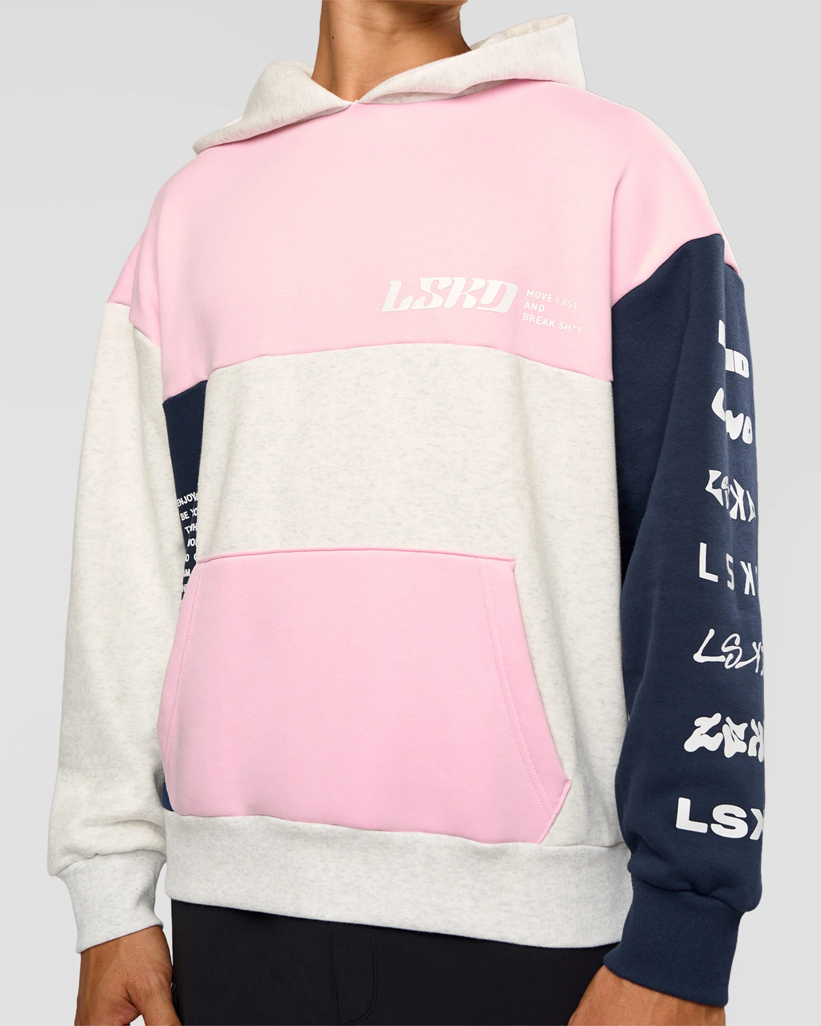Deconstructed Fleece Hoodie - Grey Marl-Marshmallow-Navy - Image 7