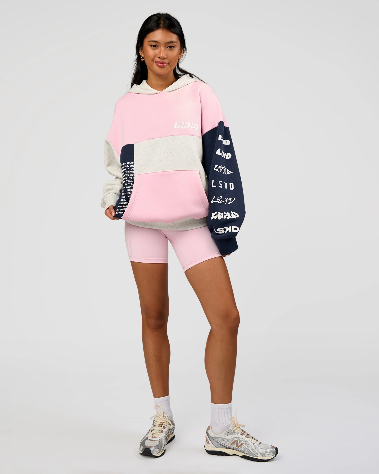 Deconstructed Fleece Hoodie - Grey Marl-Marshmallow-Navy - Image 8