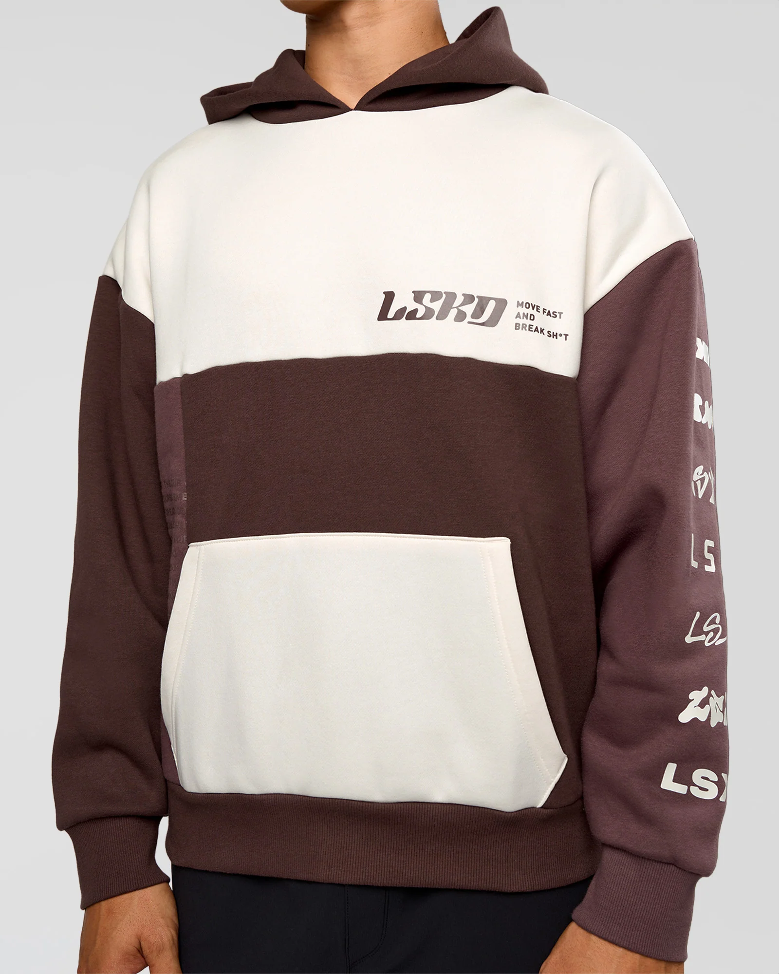 Deconstructed Fleece Hoodie - Off White-Cocoa Powder-Choc - Image 10
