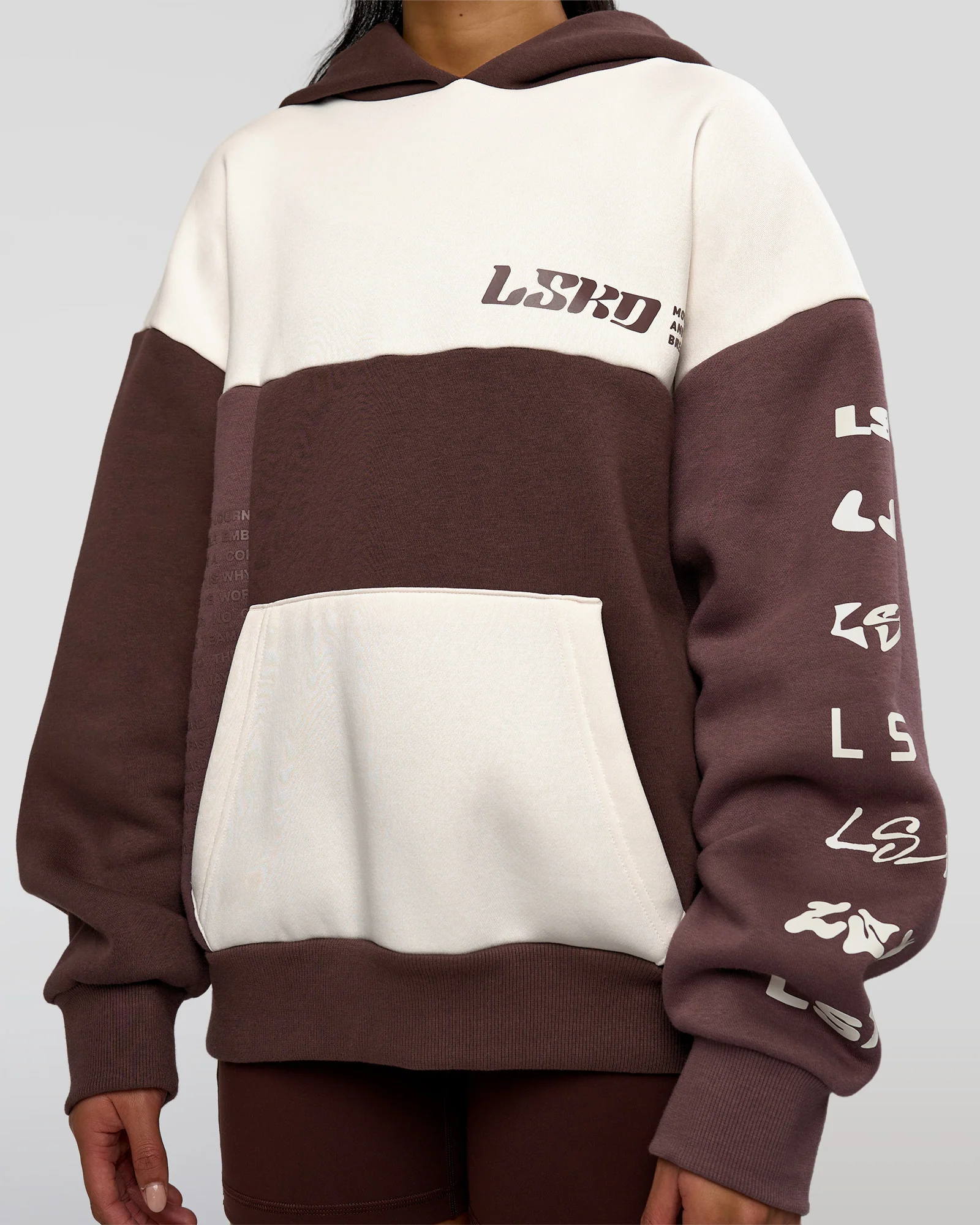 Deconstructed Fleece Hoodie - Off White-Cocoa Powder-Choc - Image 12