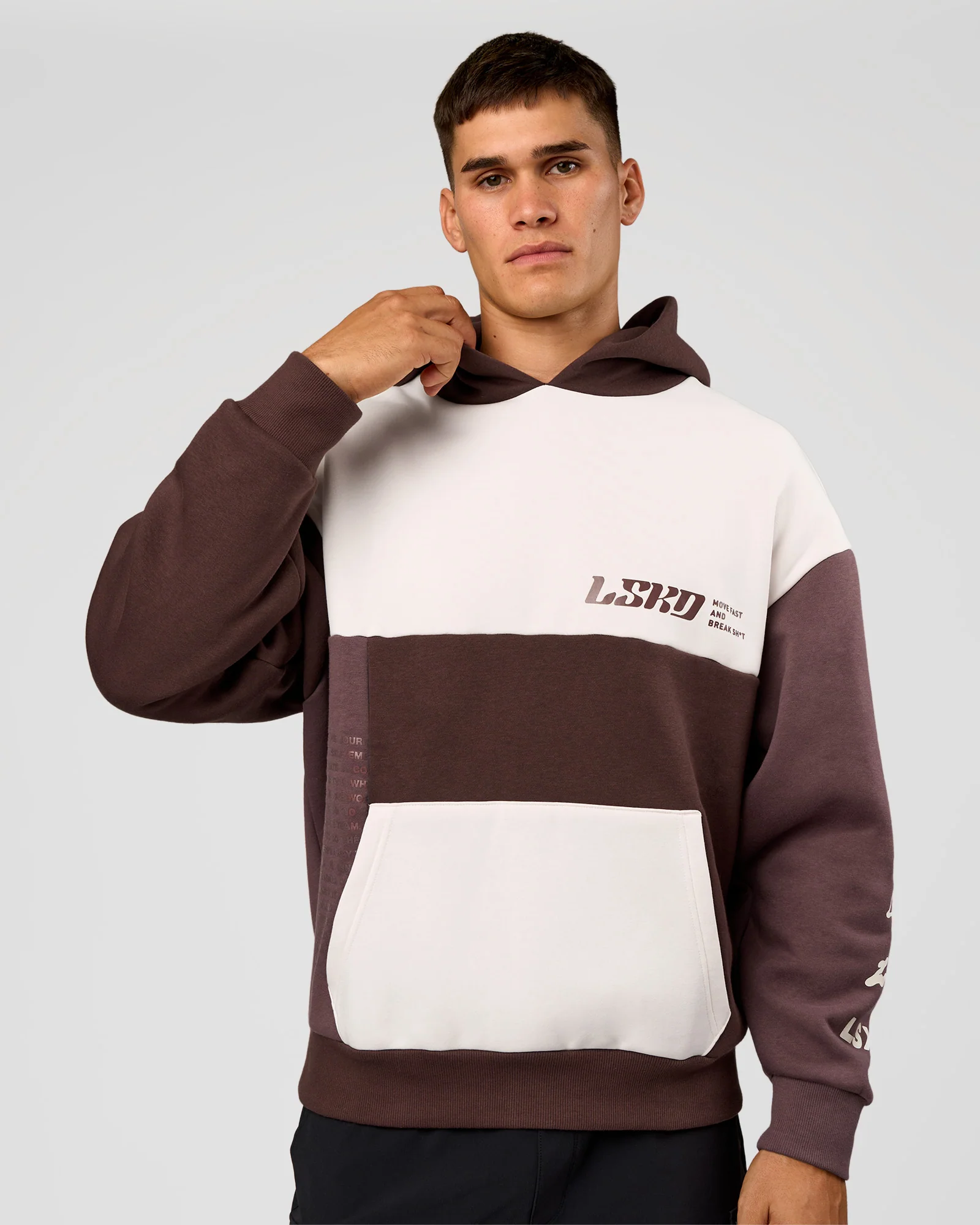 Deconstructed Fleece Hoodie - Off White-Cocoa Powder-Choc - Image 2