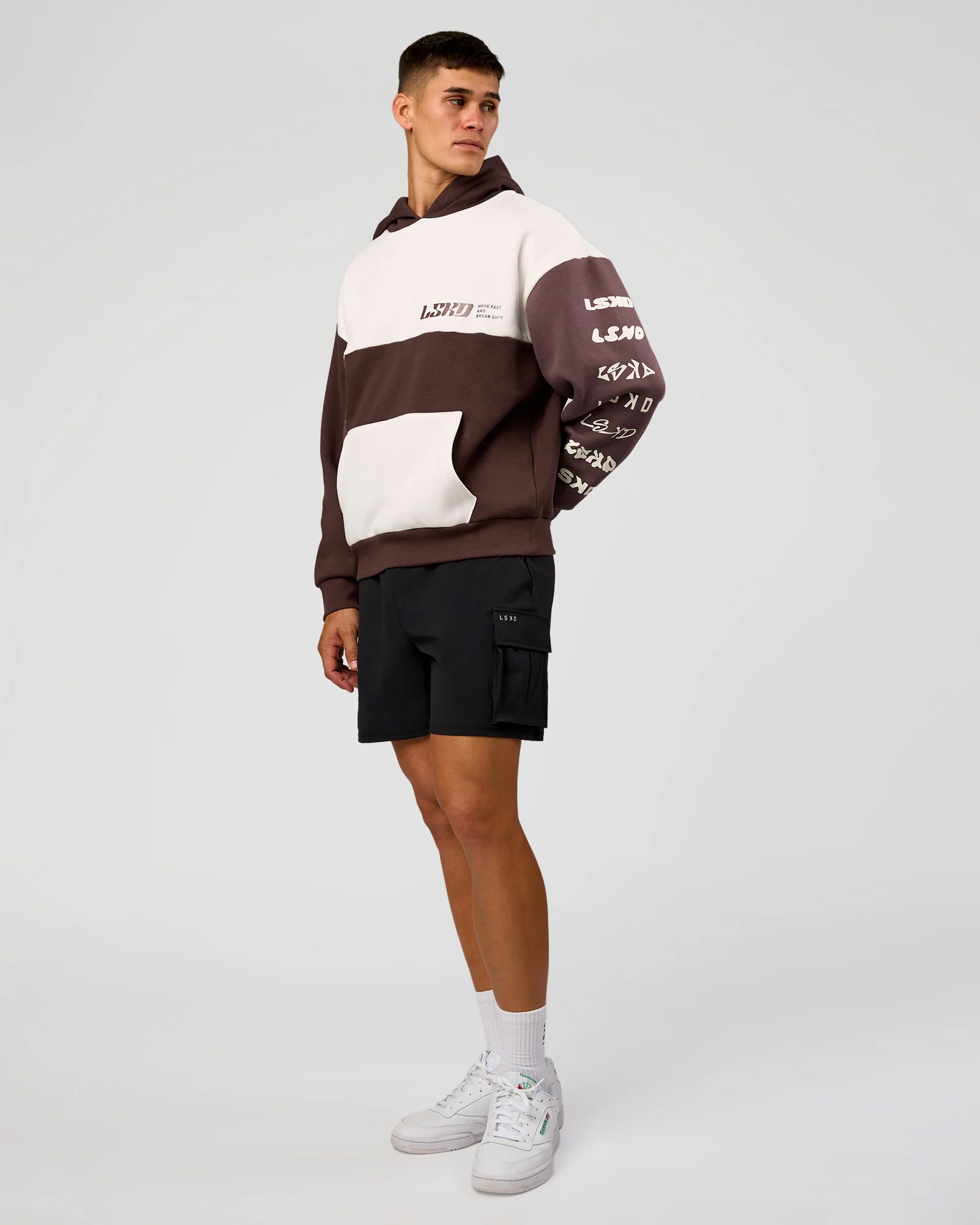 Deconstructed Fleece Hoodie - Off White-Cocoa Powder-Choc - Image 3