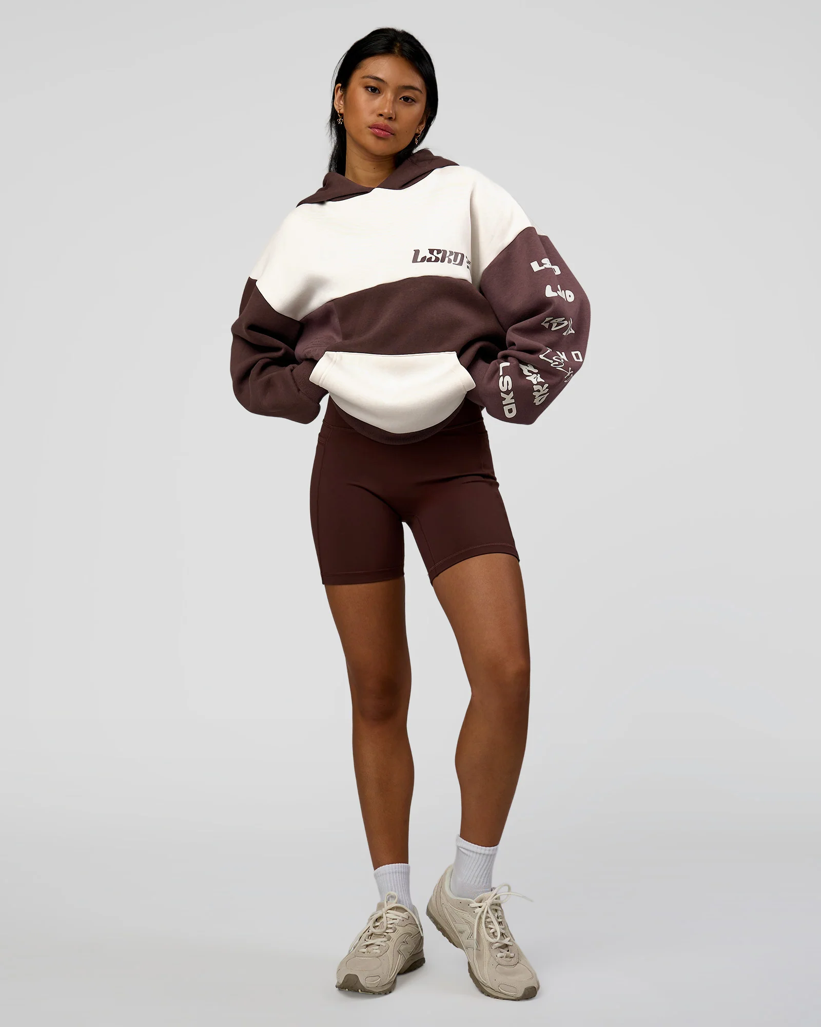 Deconstructed Fleece Hoodie - Off White-Cocoa Powder-Choc - Image 5