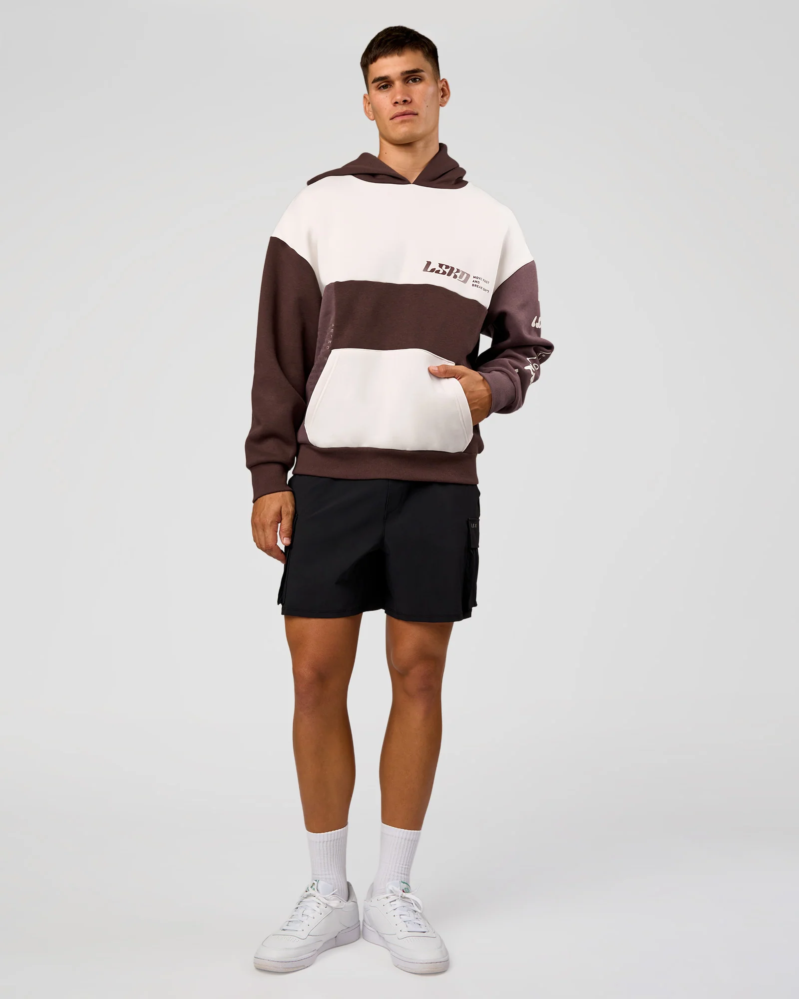 Deconstructed Fleece Hoodie - Off White-Cocoa Powder-Choc - Image 7
