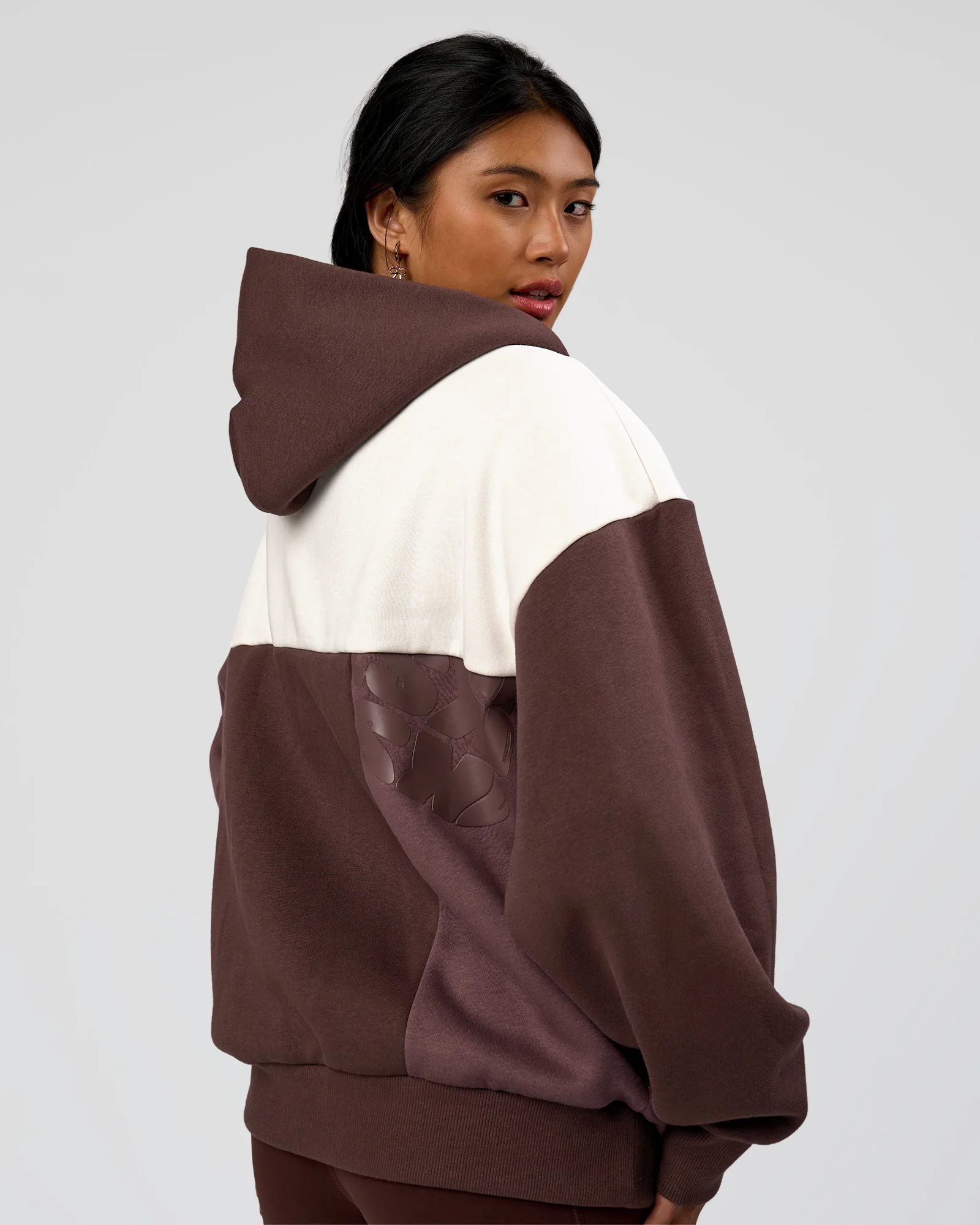 Deconstructed Fleece Hoodie - Off White-Cocoa Powder-Choc - Image 8