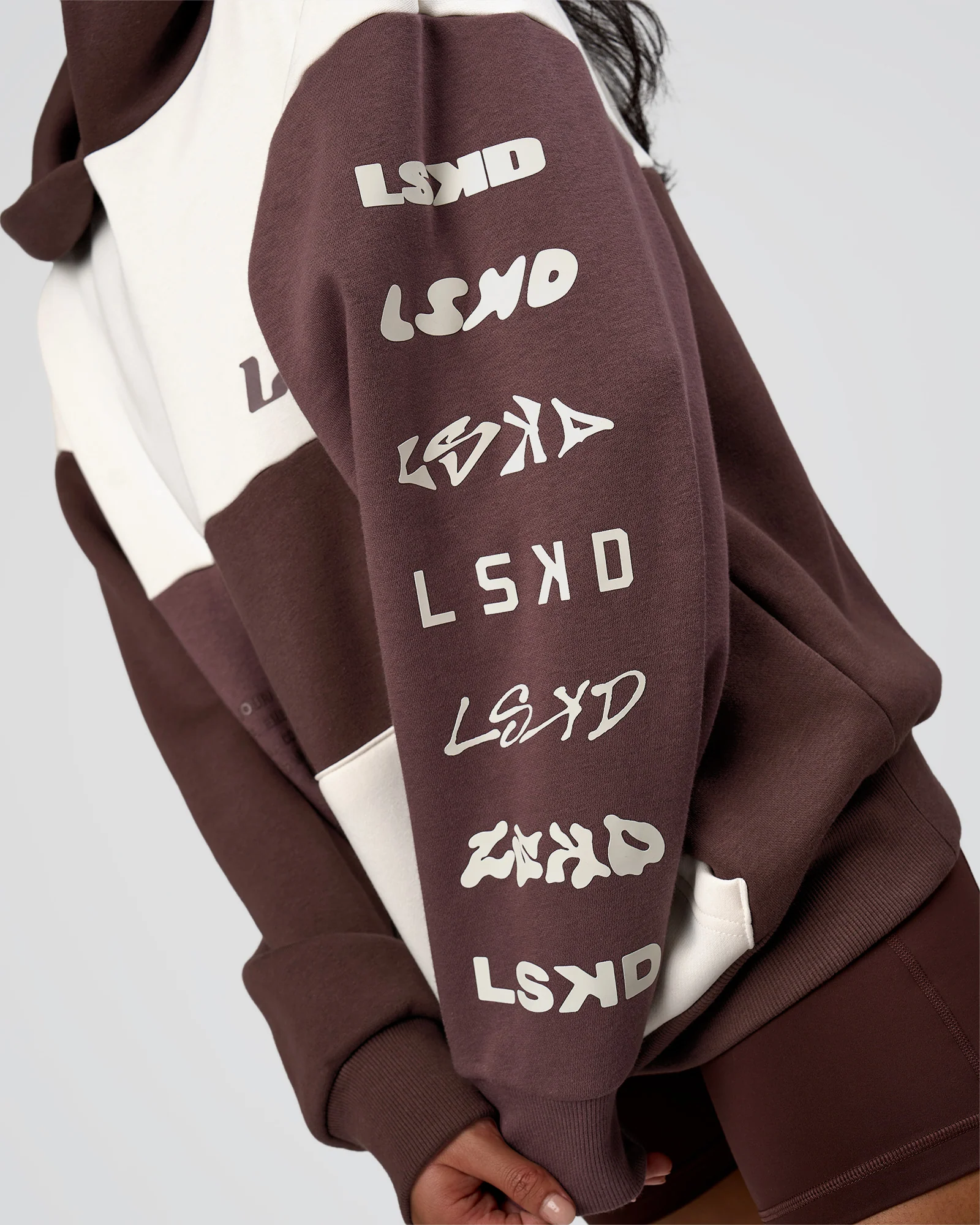 Deconstructed Fleece Hoodie - Off White-Cocoa Powder-Choc - Image 9