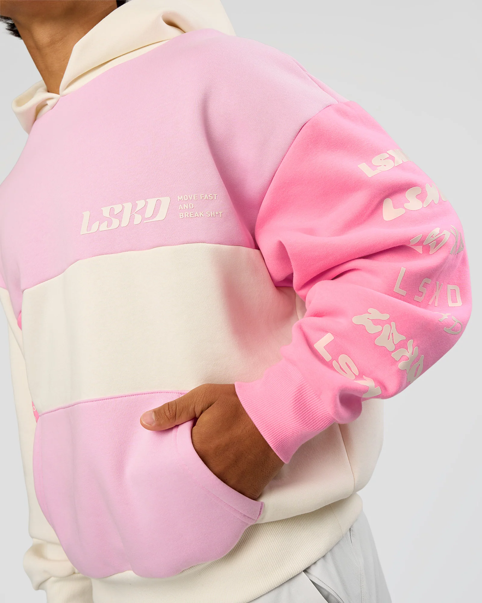 Deconstructed Fleece Hoodie - Off White-Marshmallow-Pink - Image 3