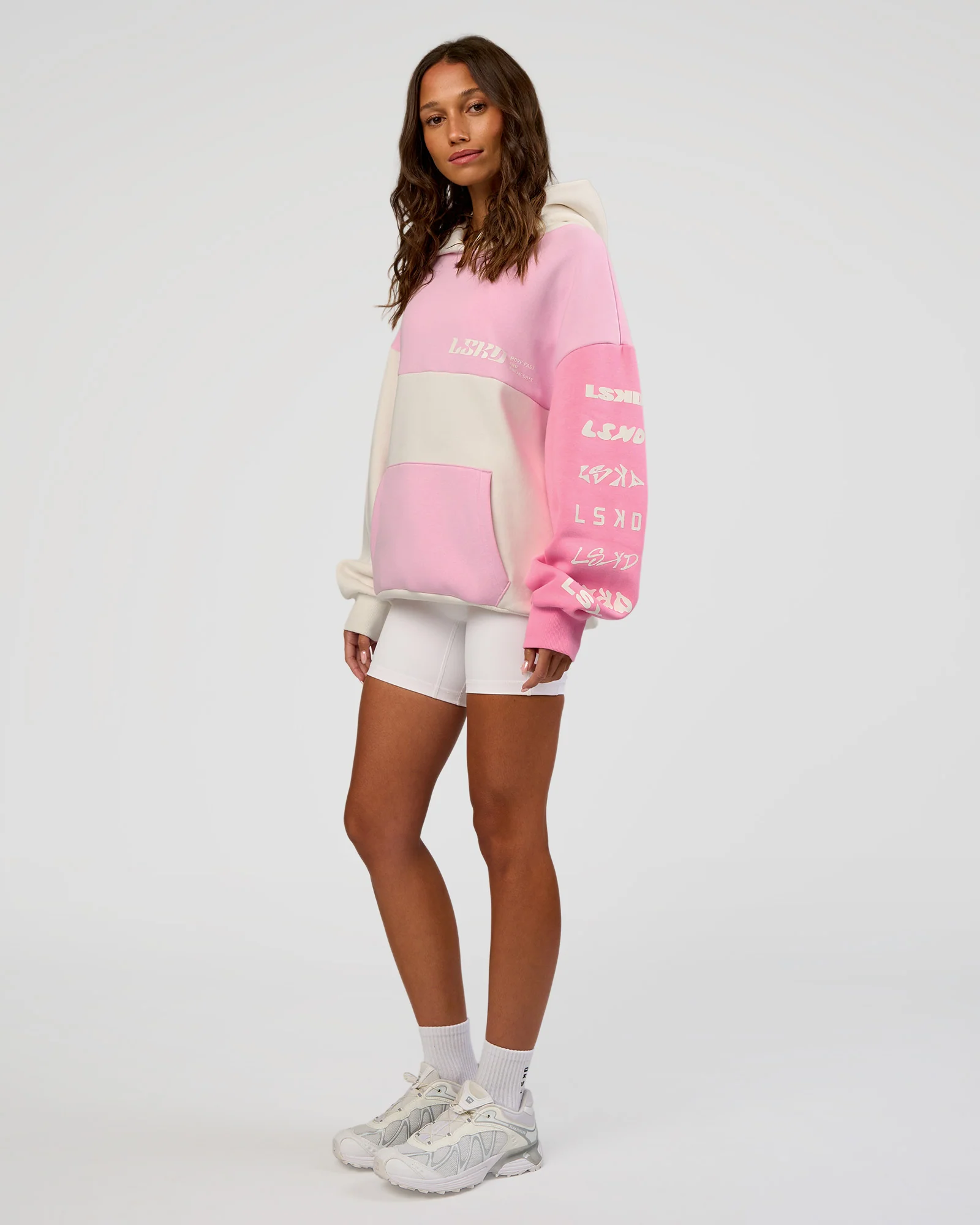 Deconstructed Fleece Hoodie - Off White-Marshmallow-Pink - Image 8