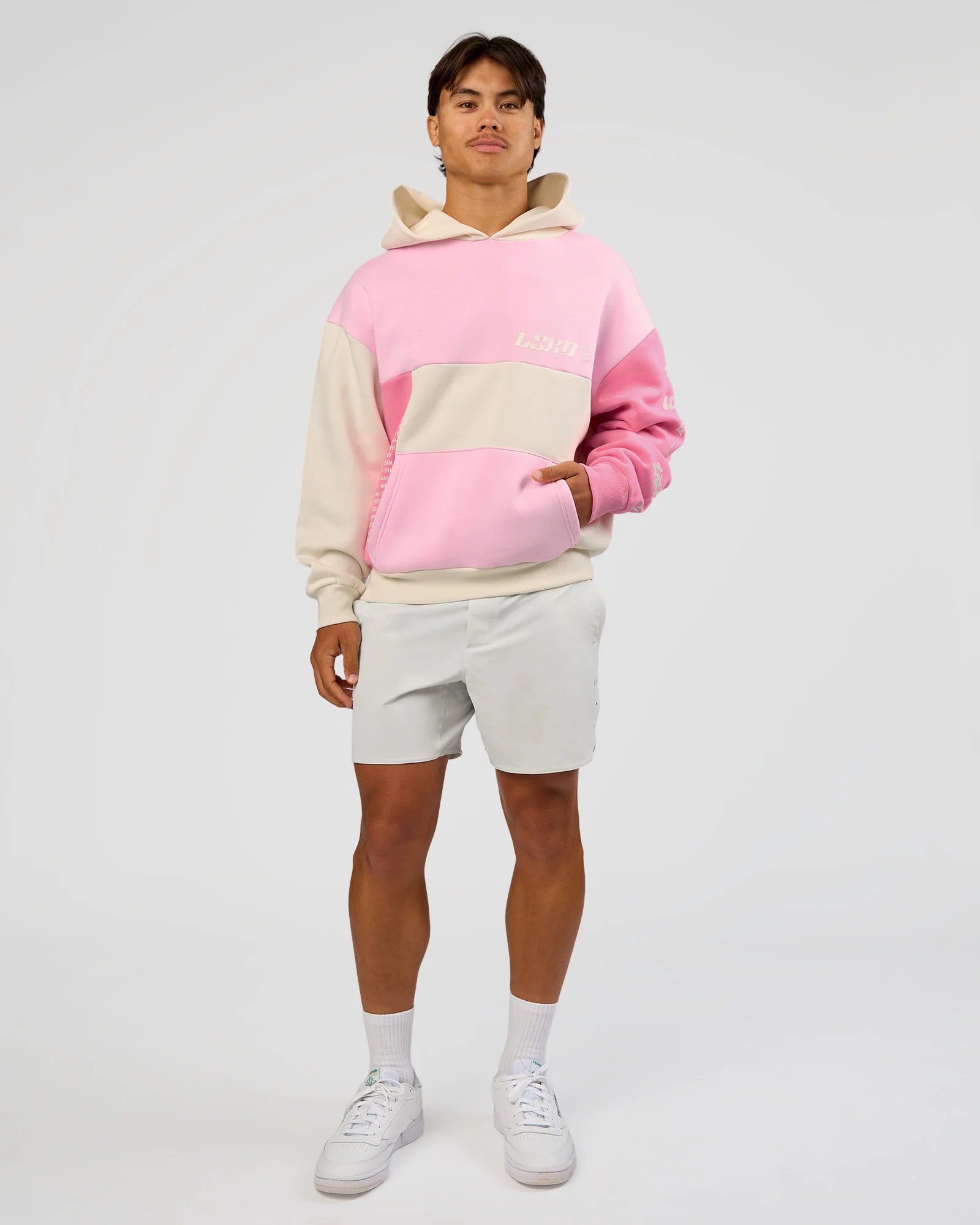 Deconstructed Fleece Hoodie - Off White-Marshmallow-Pink - Image 9