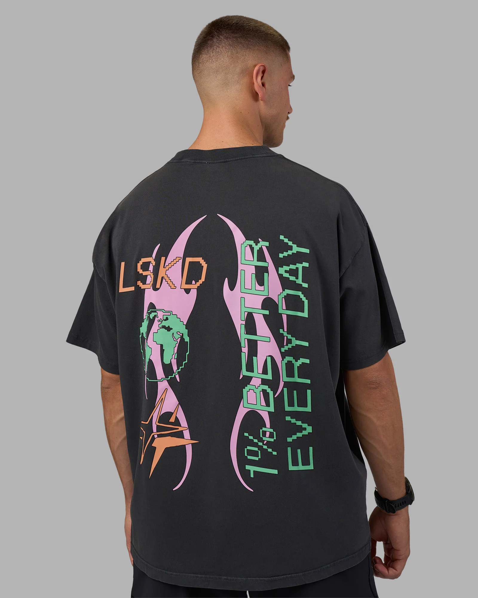 Digital World Heavyweight FLXCotton Oversized Tee - Washed Black - Image 2