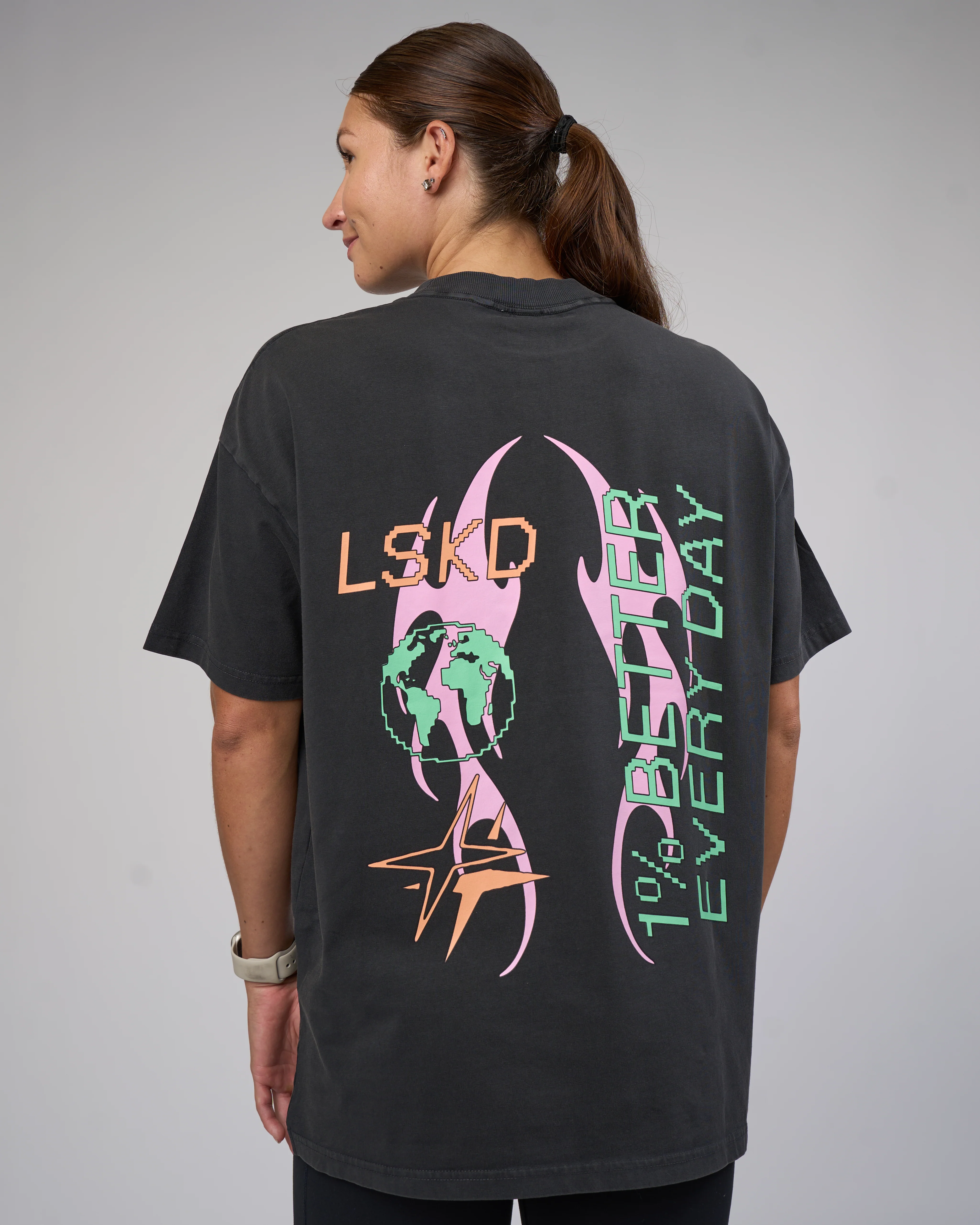 Digital World Heavyweight FLXCotton Oversized Tee - Washed Black - Image 5