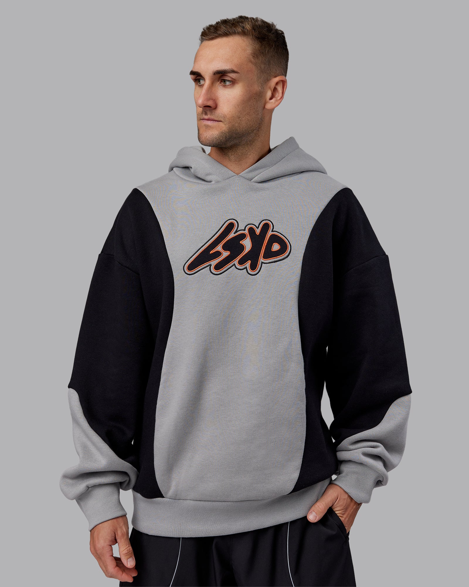 Downtown Oversized Panel Hoodie - Circular Grey - Black - Image 2