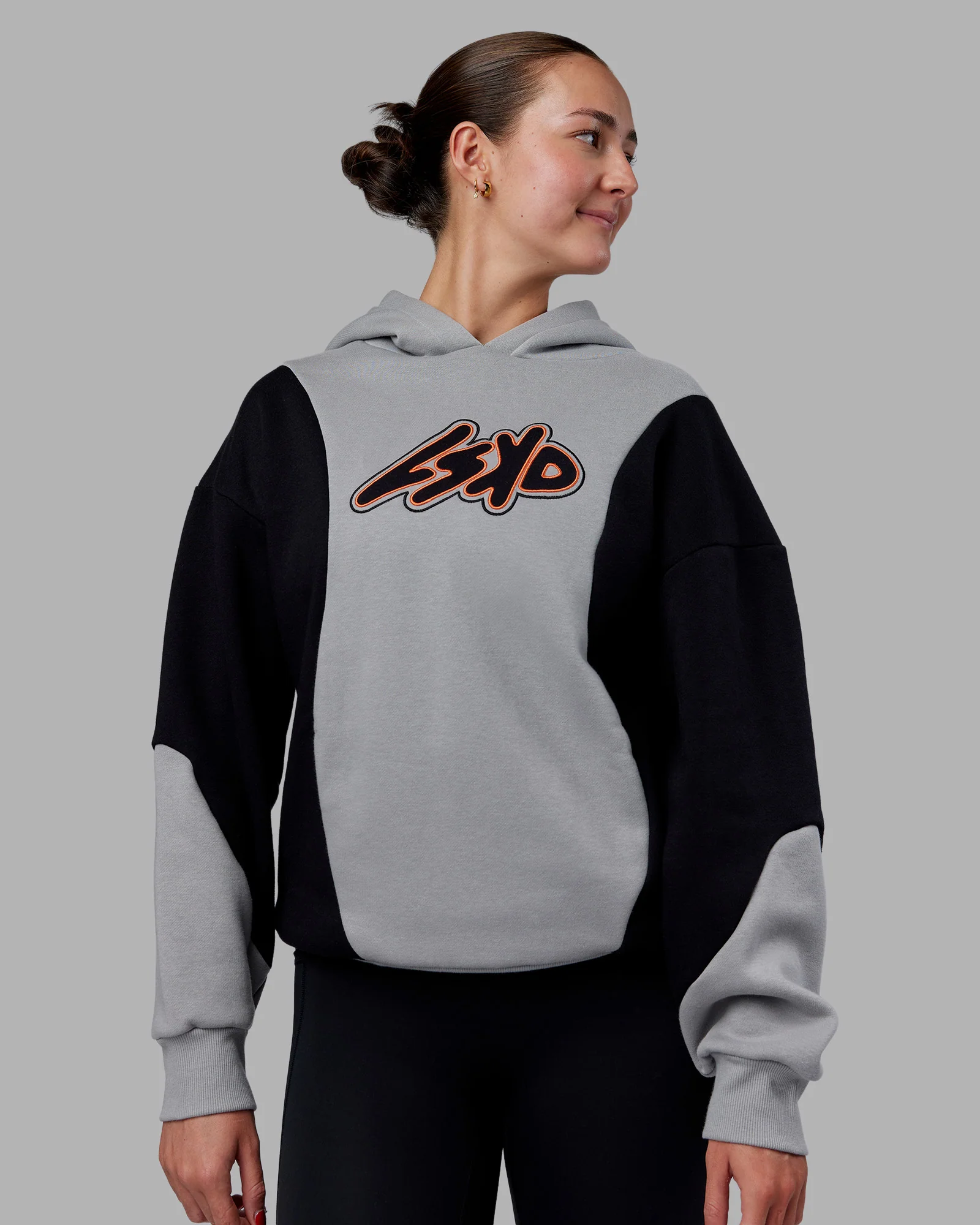 Downtown Oversized Panel Hoodie - Circular Grey - Black - Image 3