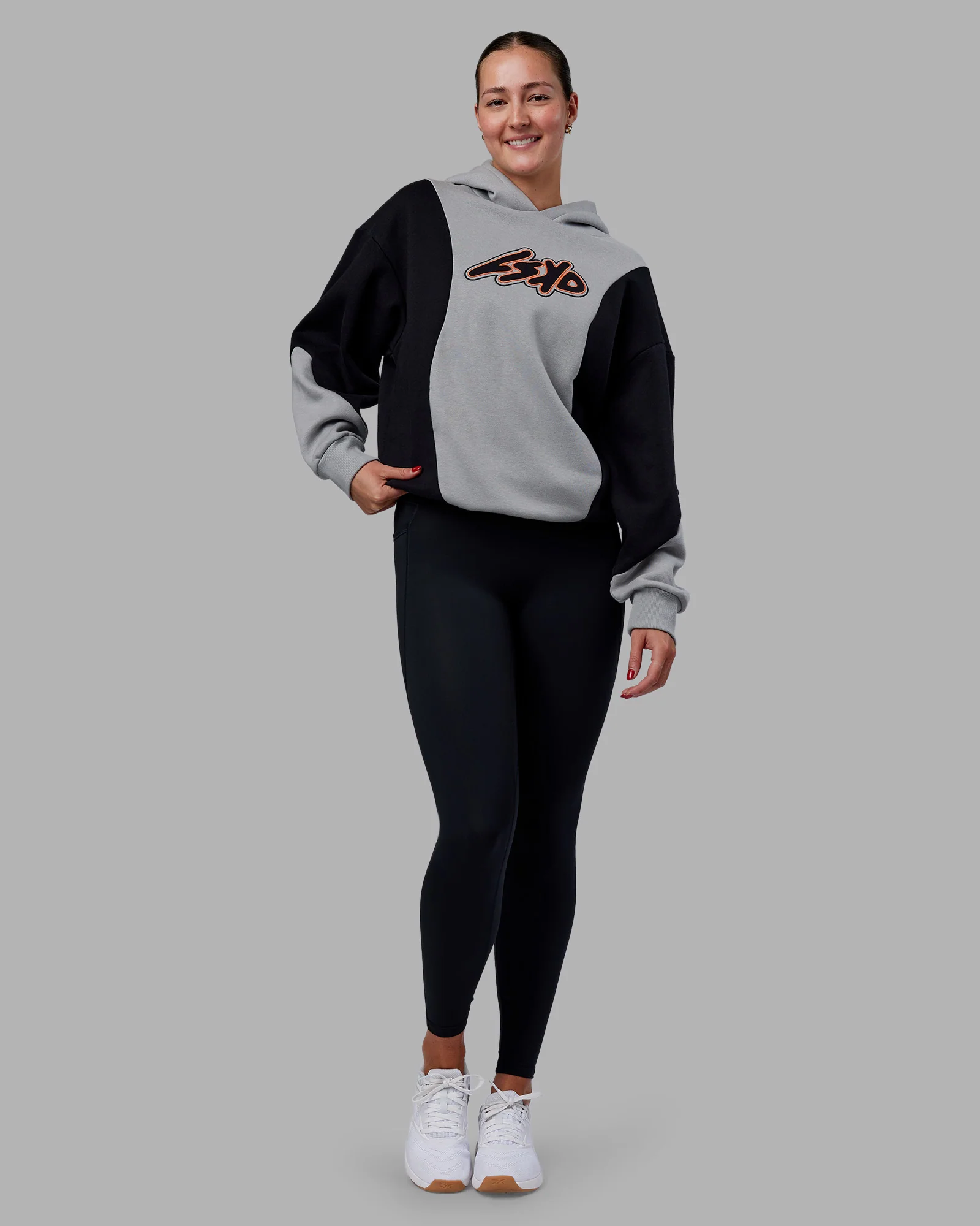Downtown Oversized Panel Hoodie - Circular Grey - Black - Image 5