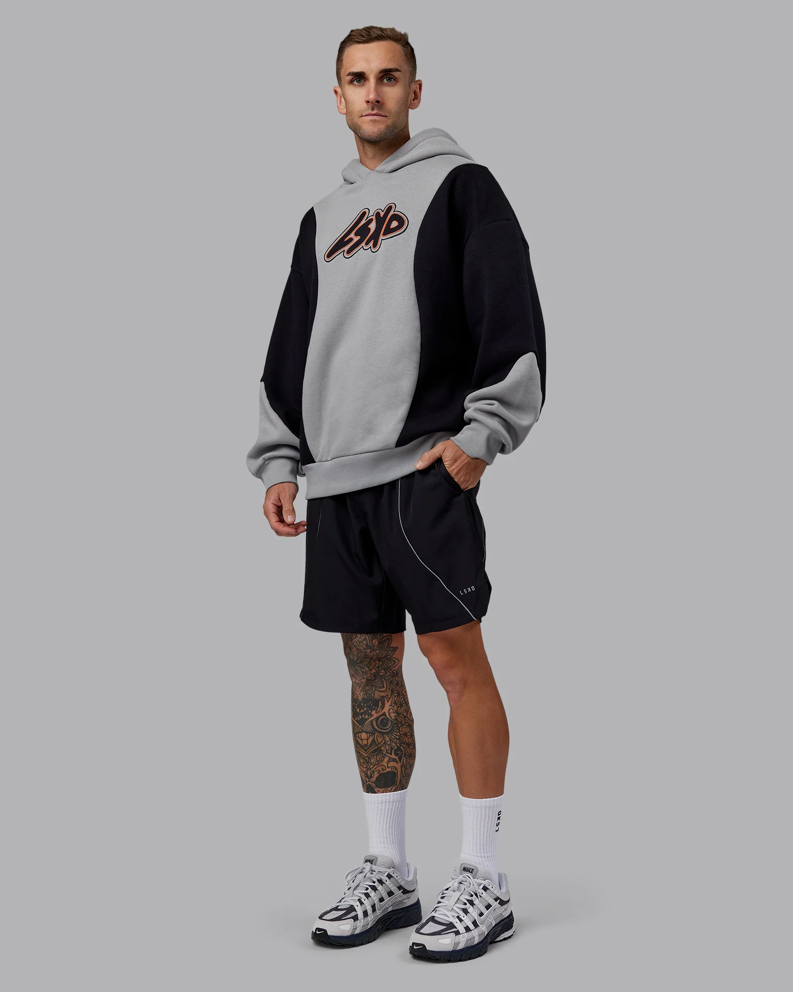 Downtown Oversized Panel Hoodie - Circular Grey - Black - Image 6