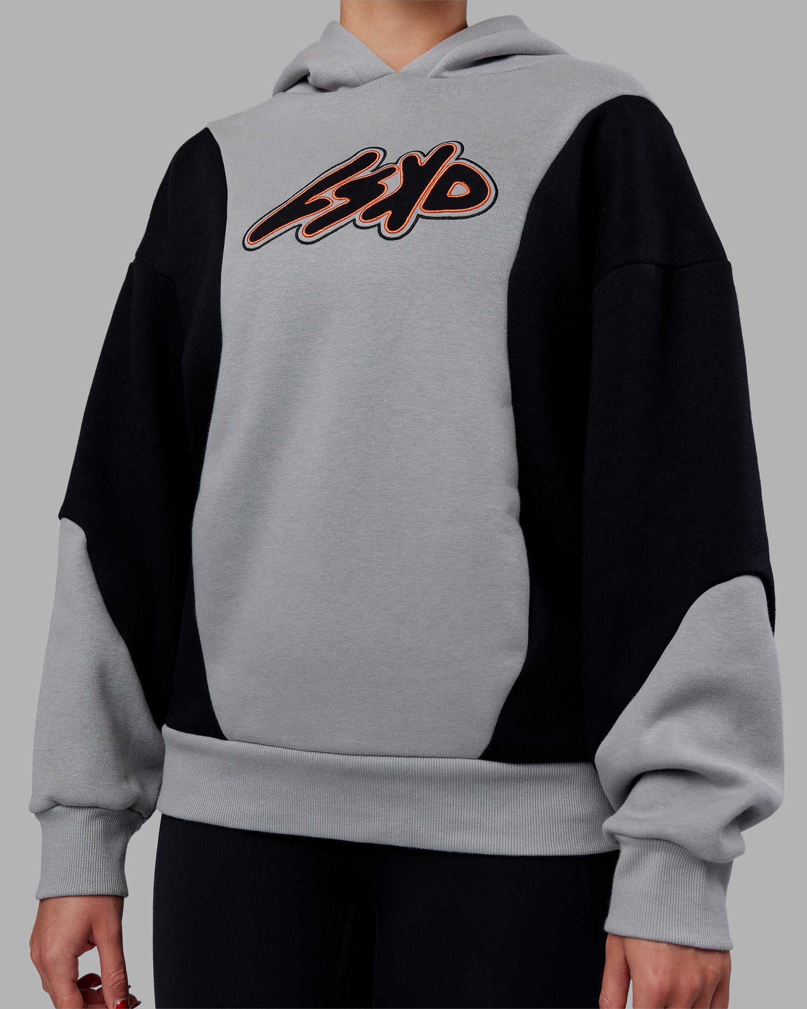 Downtown Oversized Panel Hoodie - Circular Grey - Black - Image 8