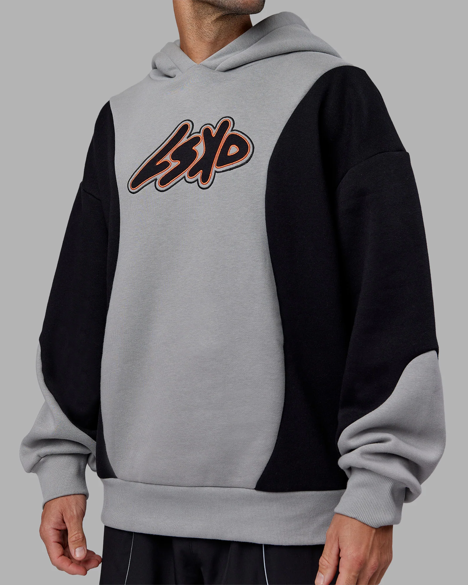Downtown Oversized Panel Hoodie - Circular Grey - Black - Image 9
