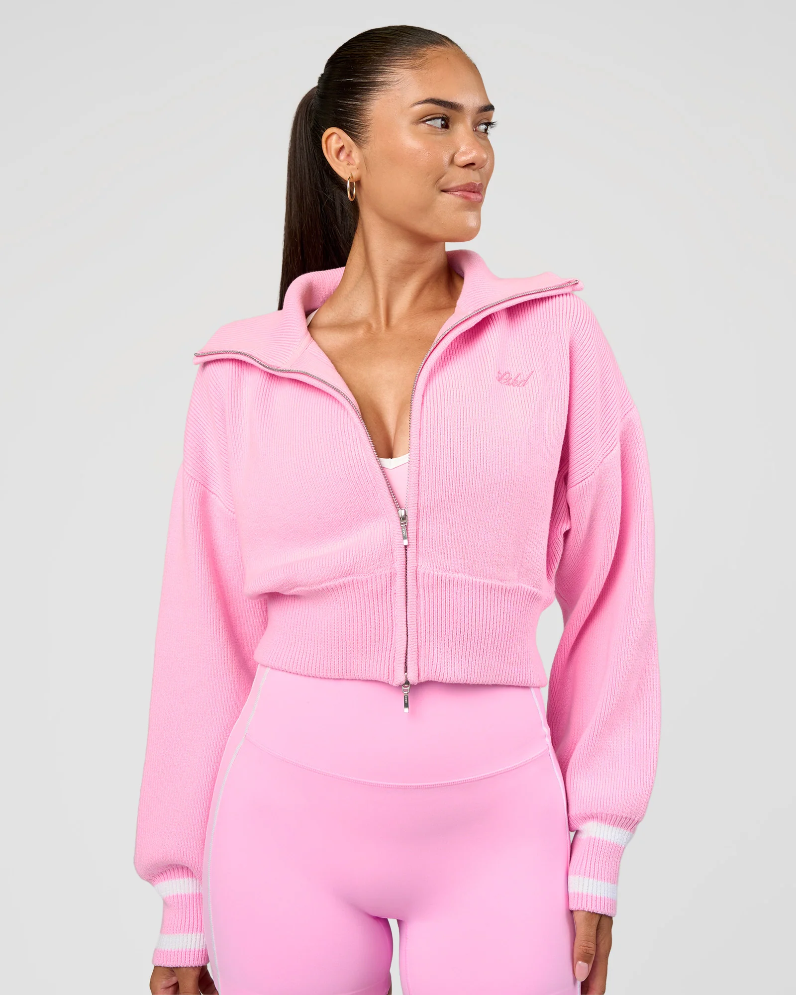 Fierce Knitted Cardigan - Pink Rose-White - Image 10