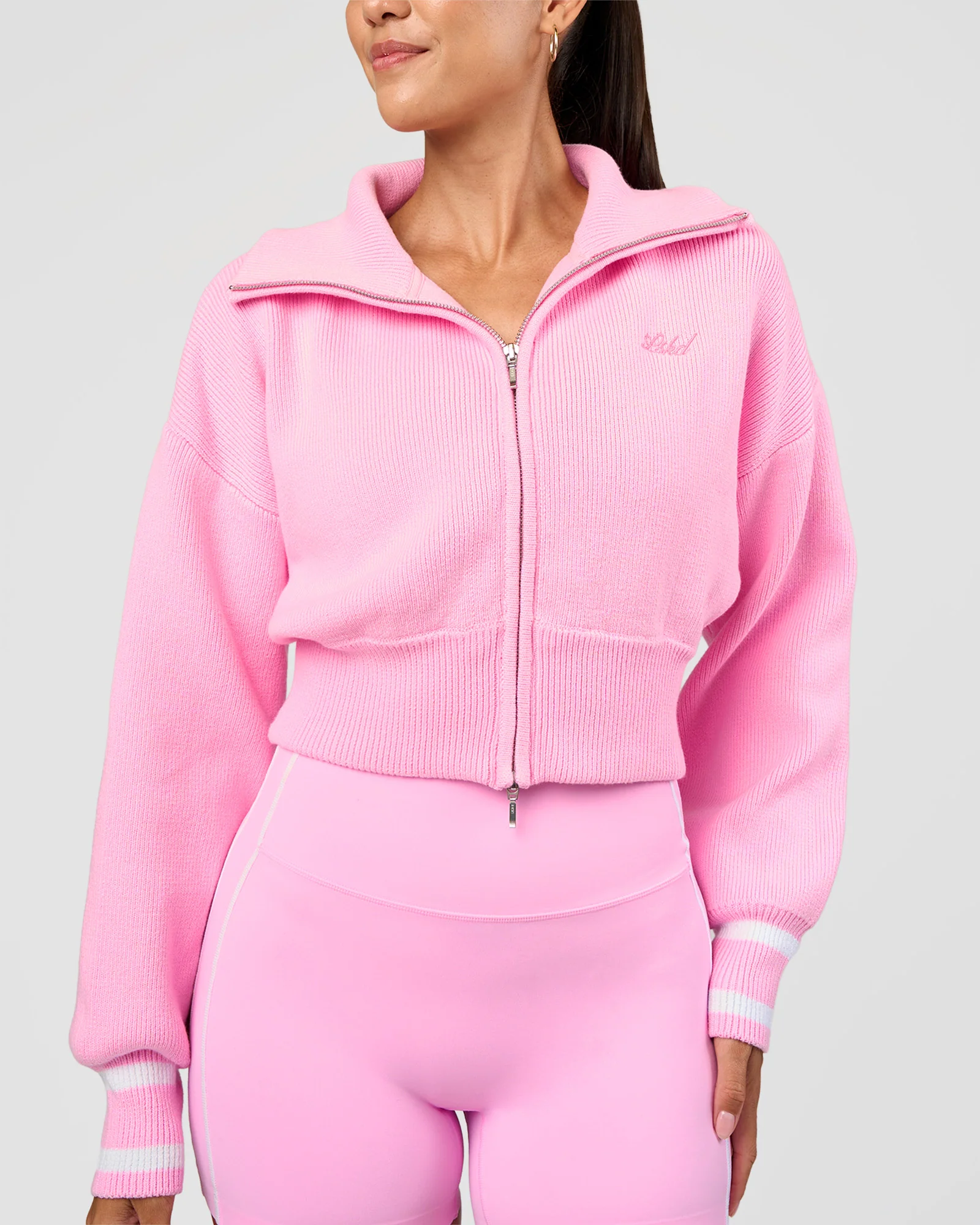 Fierce Knitted Cardigan - Pink Rose-White - Image 2