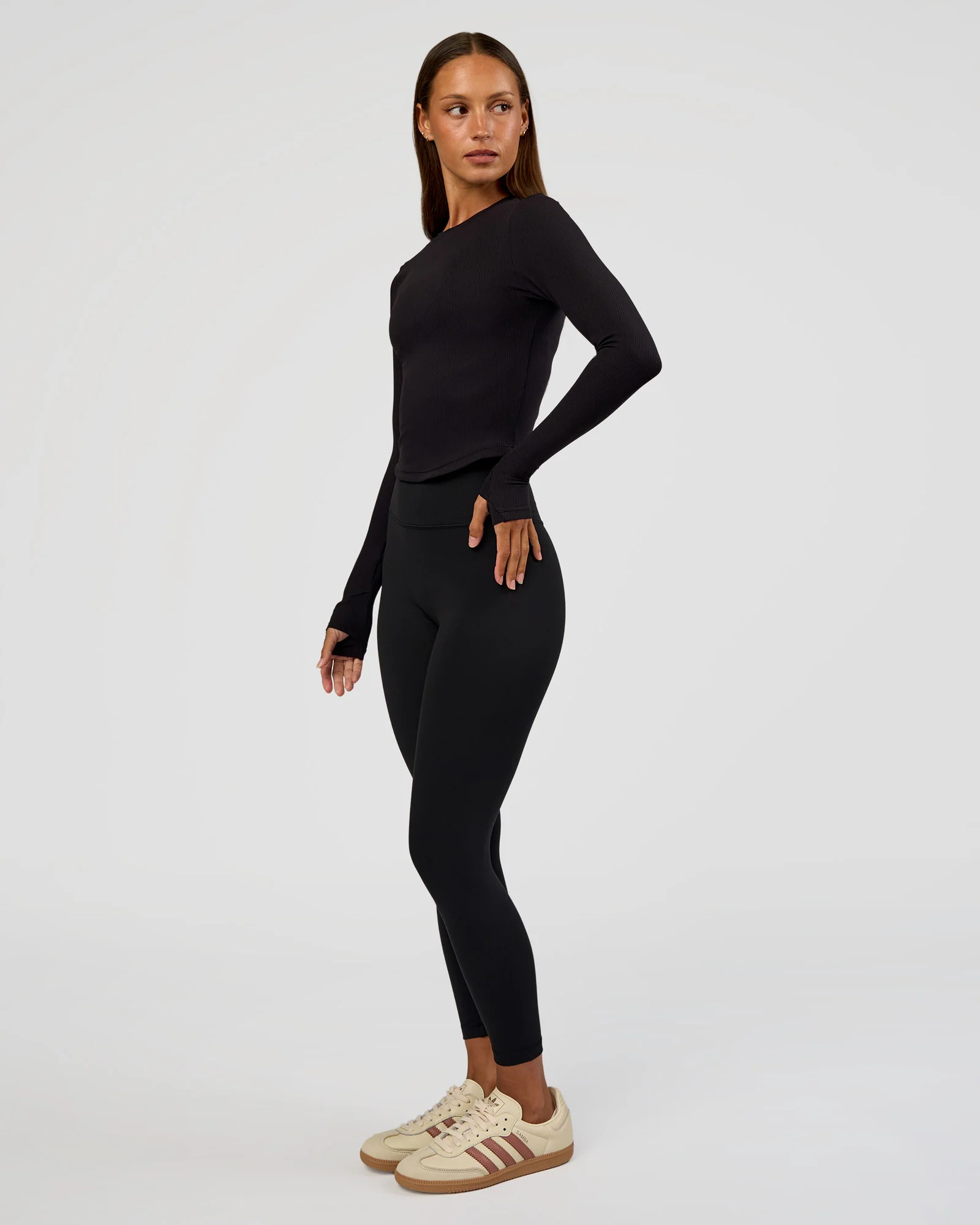 Flow Rib Long Sleeve Tee - Black - Image 2