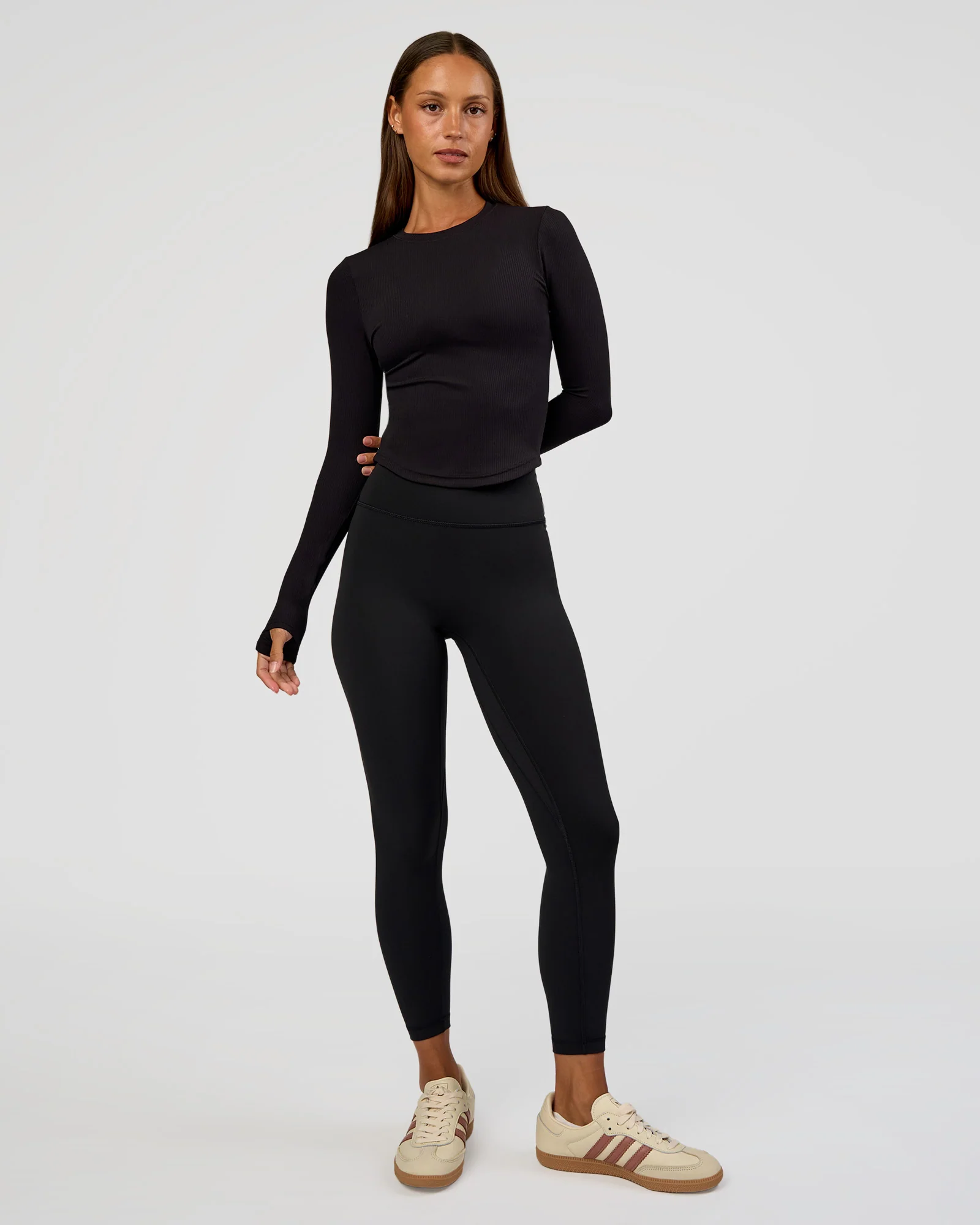 Flow Rib Long Sleeve Tee - Black - Image 5