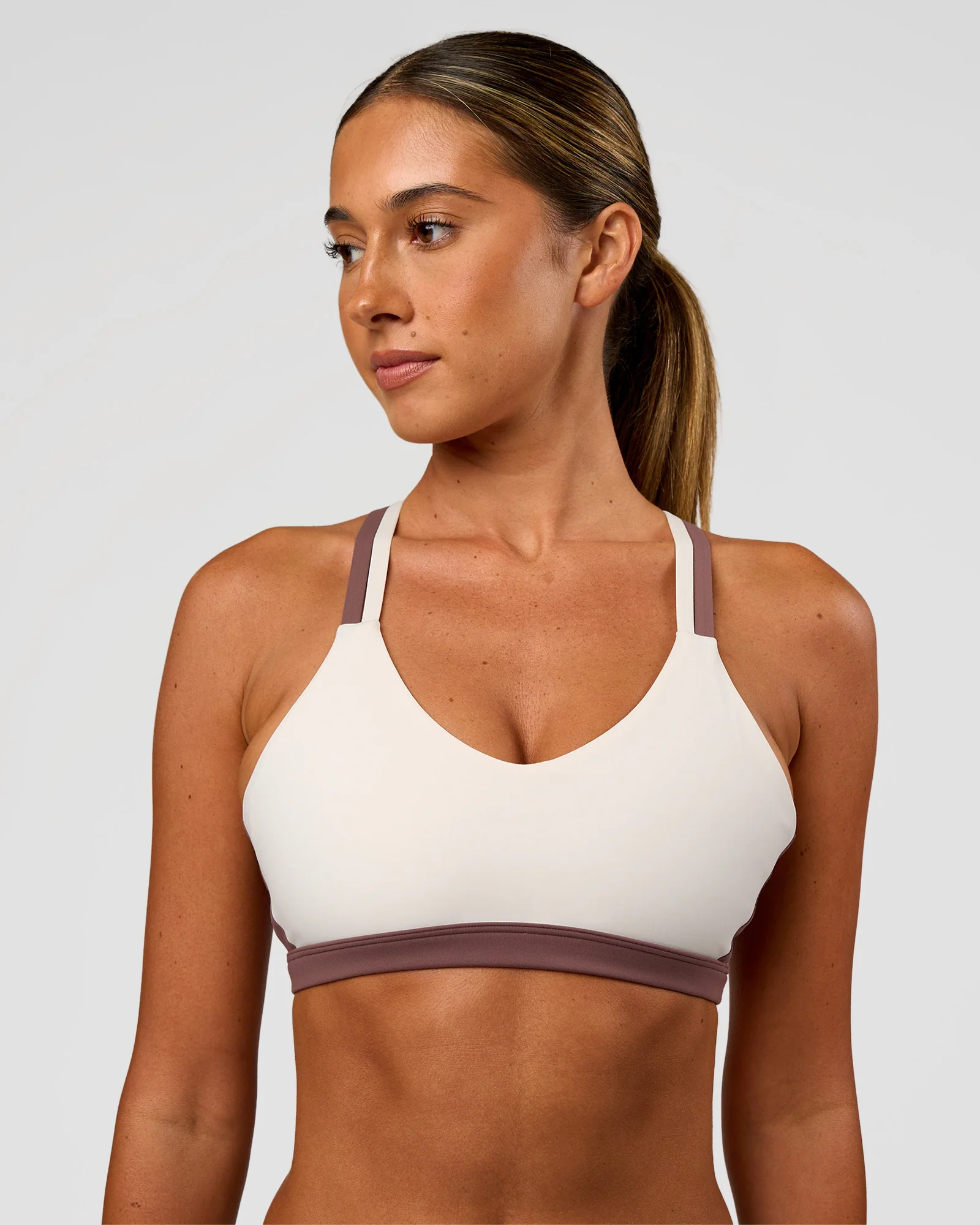 Force Sports Bra - Cocoa Powder-Off White - Image 3