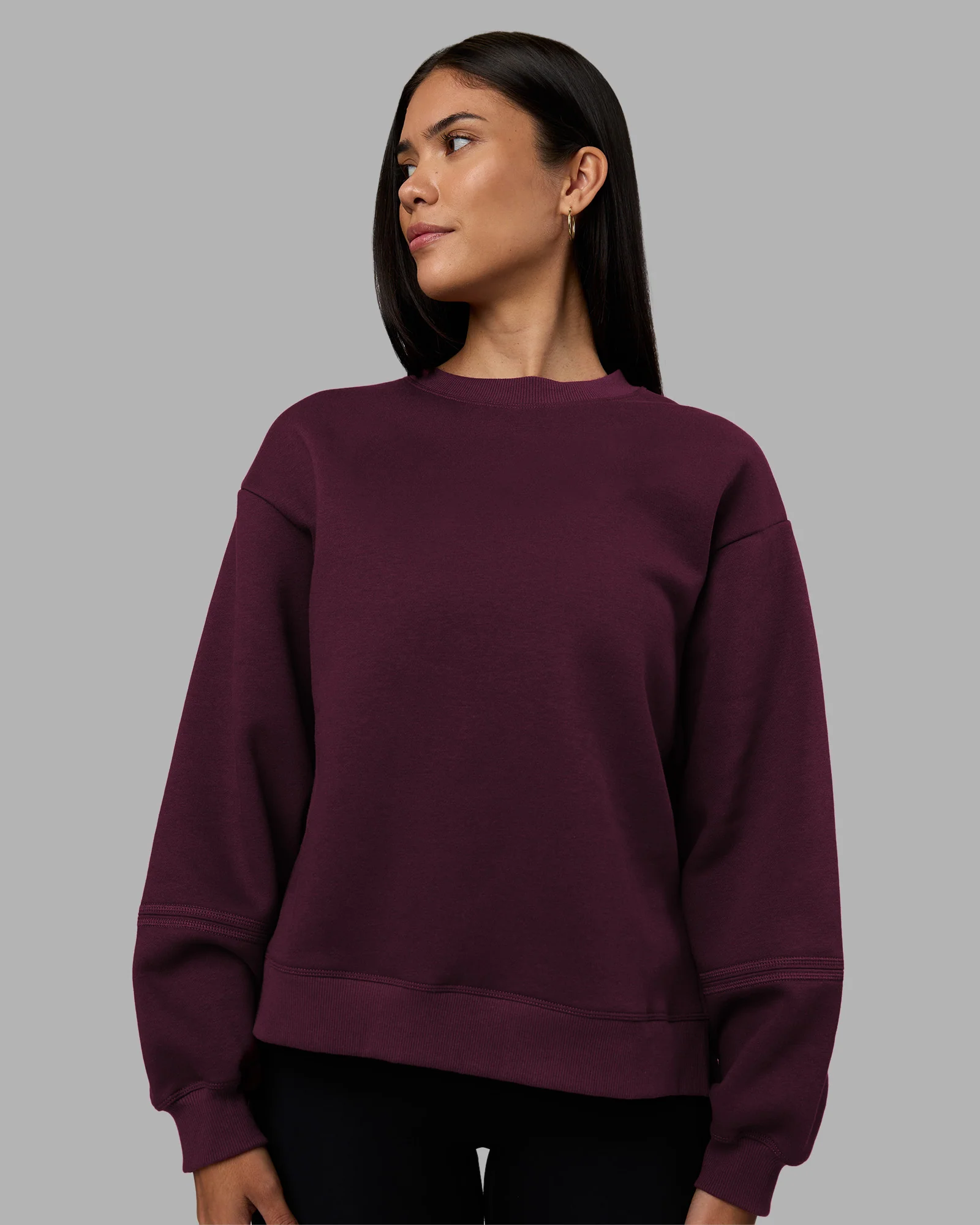 Full Form Fleece Sweater with Side Slits - Cherry Lacquer - Image 3