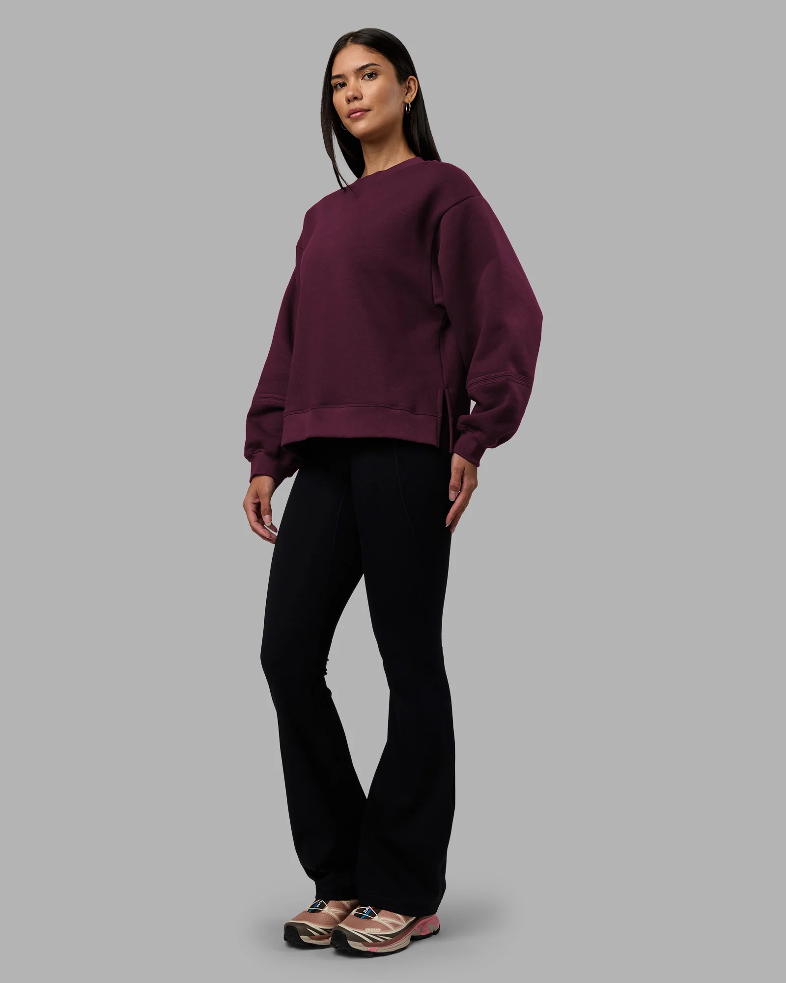 Full Form Fleece Sweater with Side Slits - Cherry Lacquer - Image 6