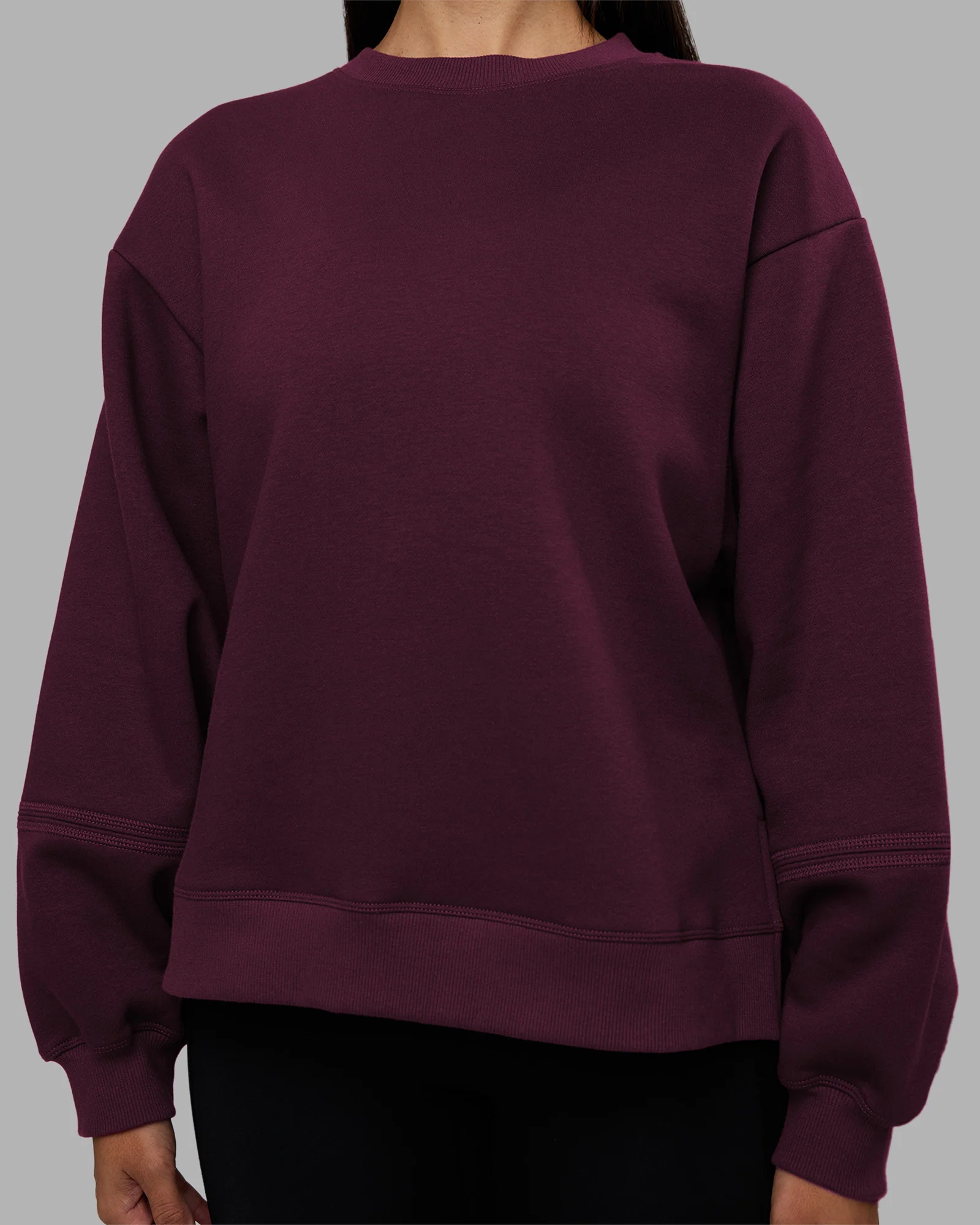 Full Form Fleece Sweater with Side Slits - Cherry Lacquer - Image 7