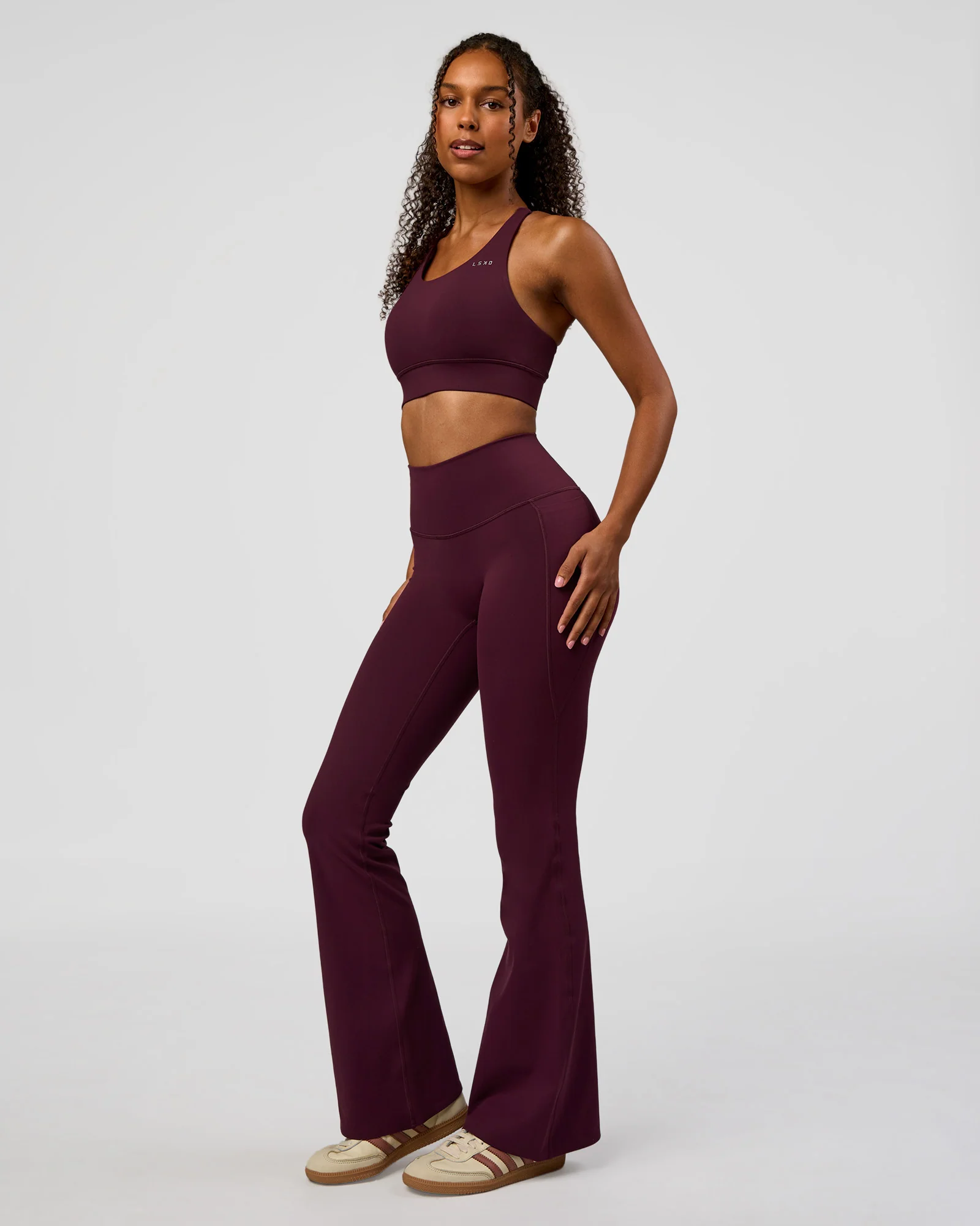 Fusion V-Contour High-Rise Flared Legging Pockets - Cherry Lacquer - Image 9