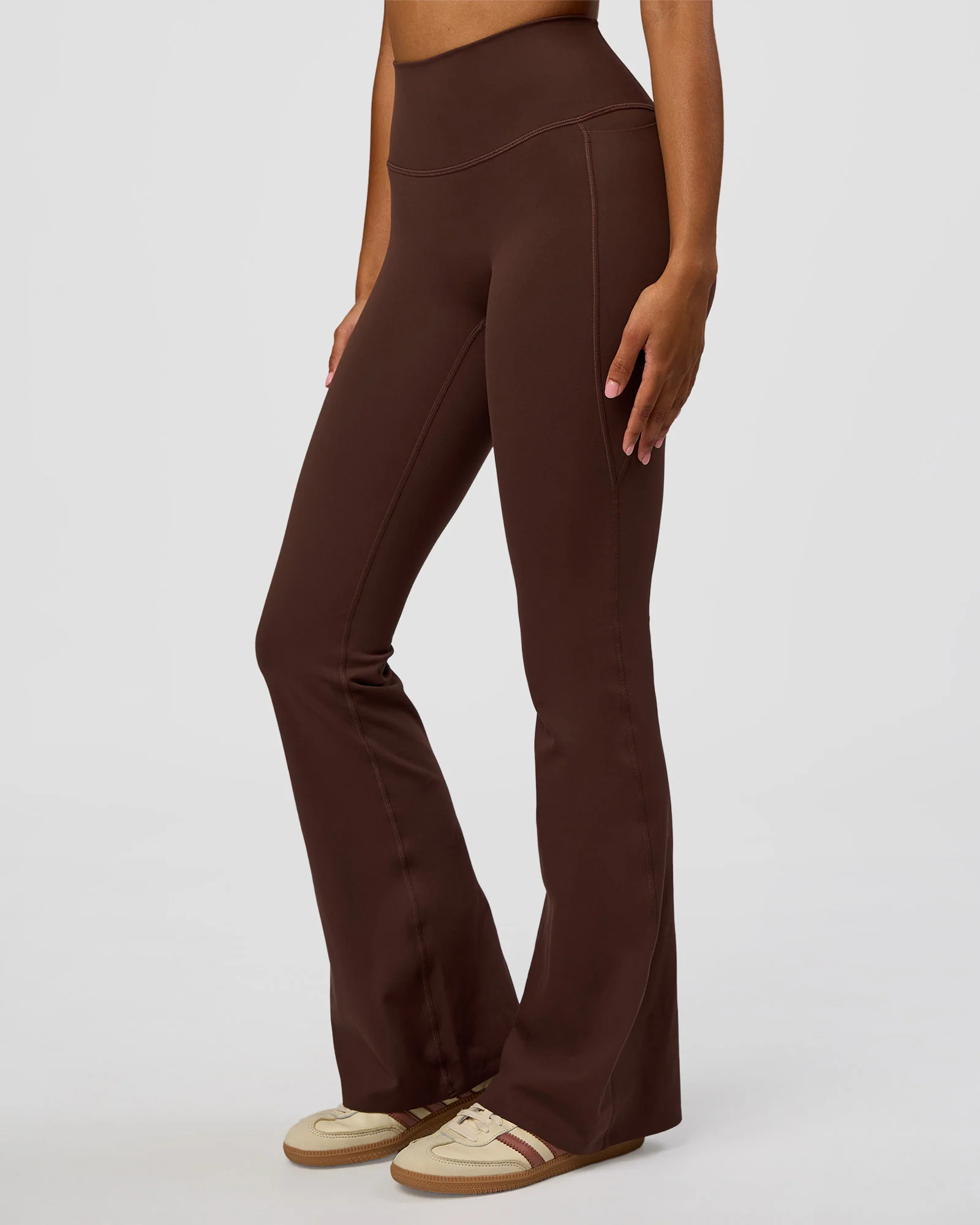 Fusion V-Contour High-Rise Flared Legging Pockets - Hot Chocolate - Image 2