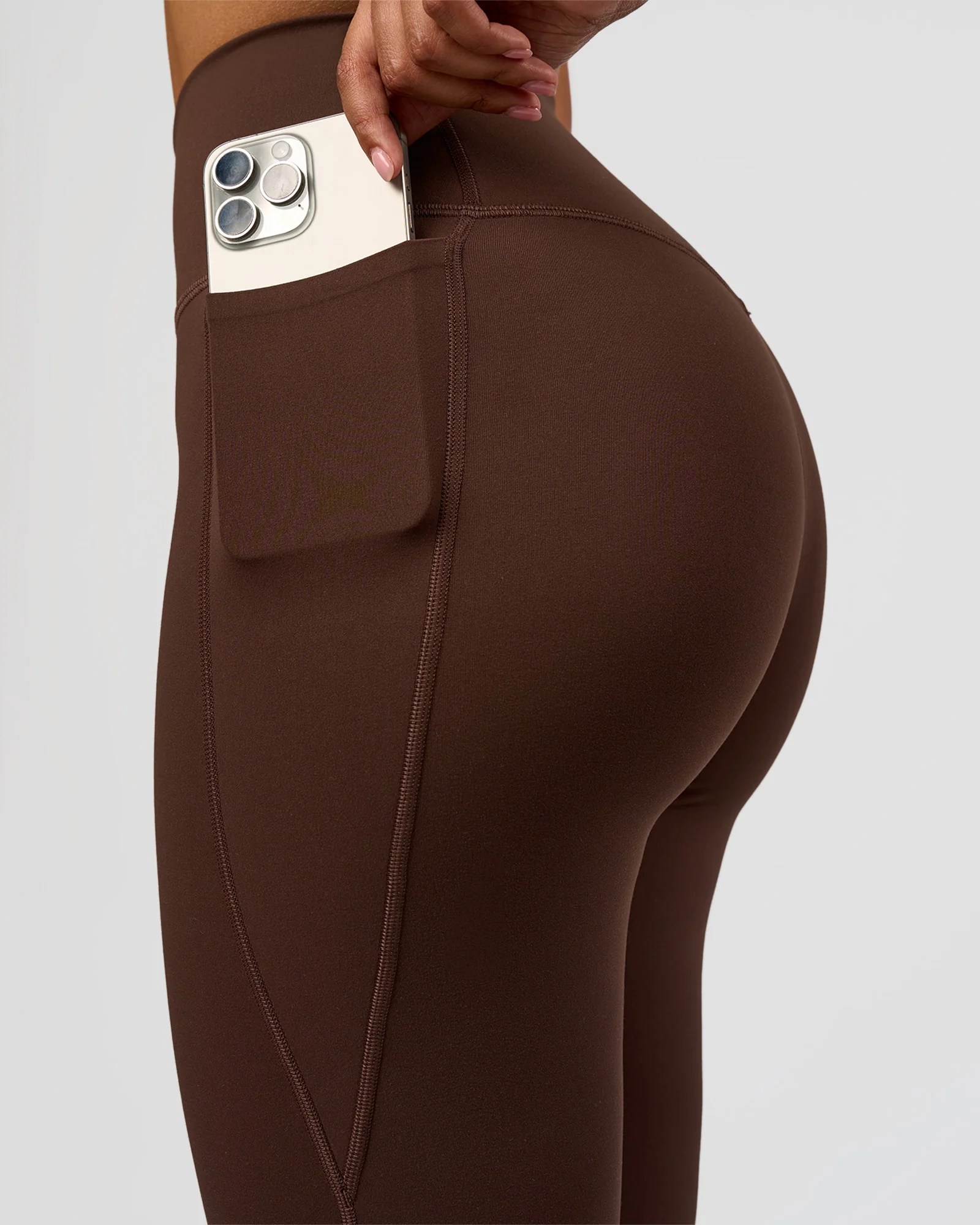 Fusion V-Contour High-Rise Flared Legging Pockets - Hot Chocolate - Image 4